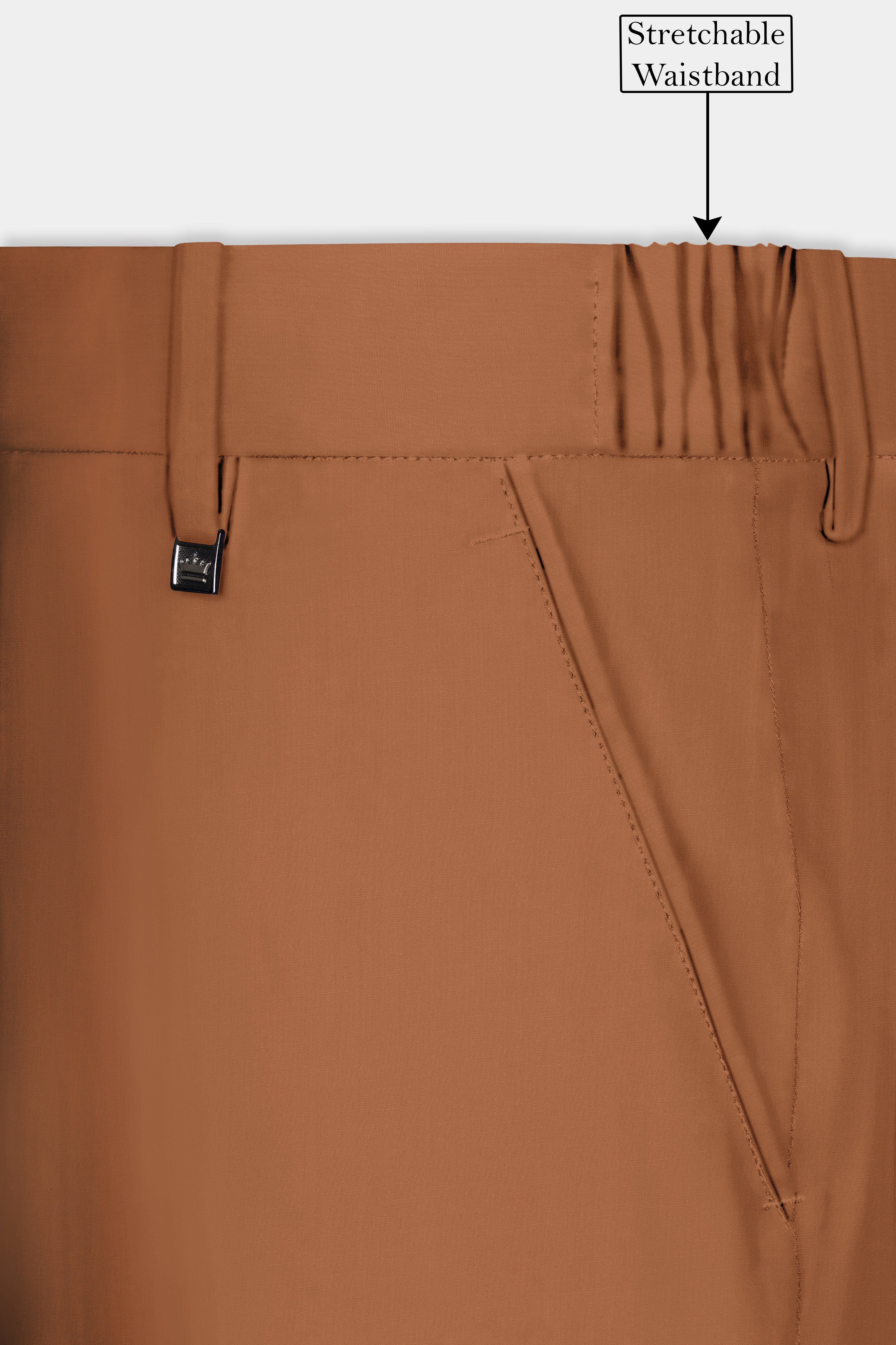 Cinnamon Oak-Sienna Brown Solid Wool Rich Cross Placket Bandhgala Slight Stretch Suit