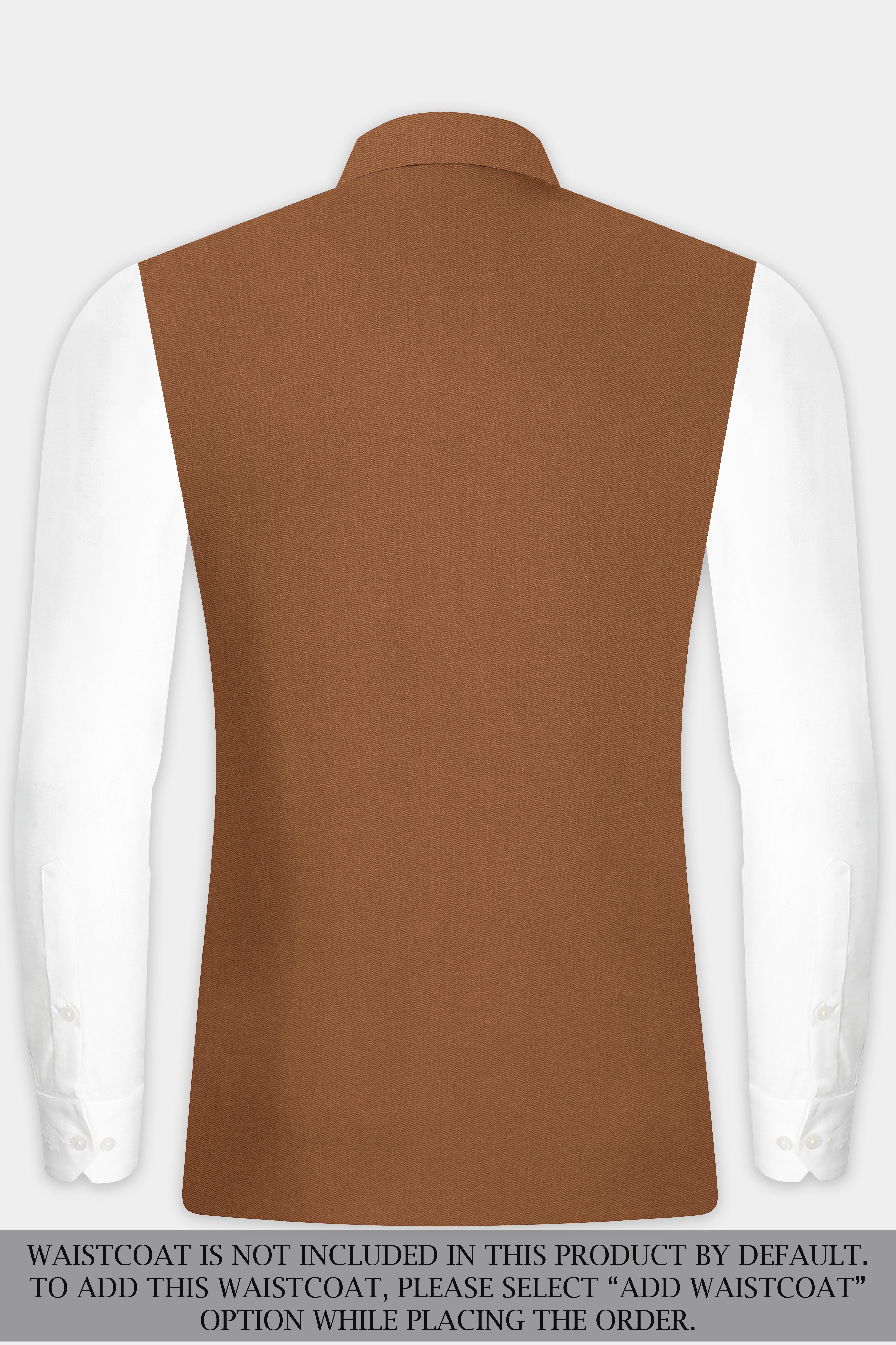 Cinnamon Oak-Sienna Brown Solid Wool Rich Cross Placket Bandhgala Slight Stretch Suit