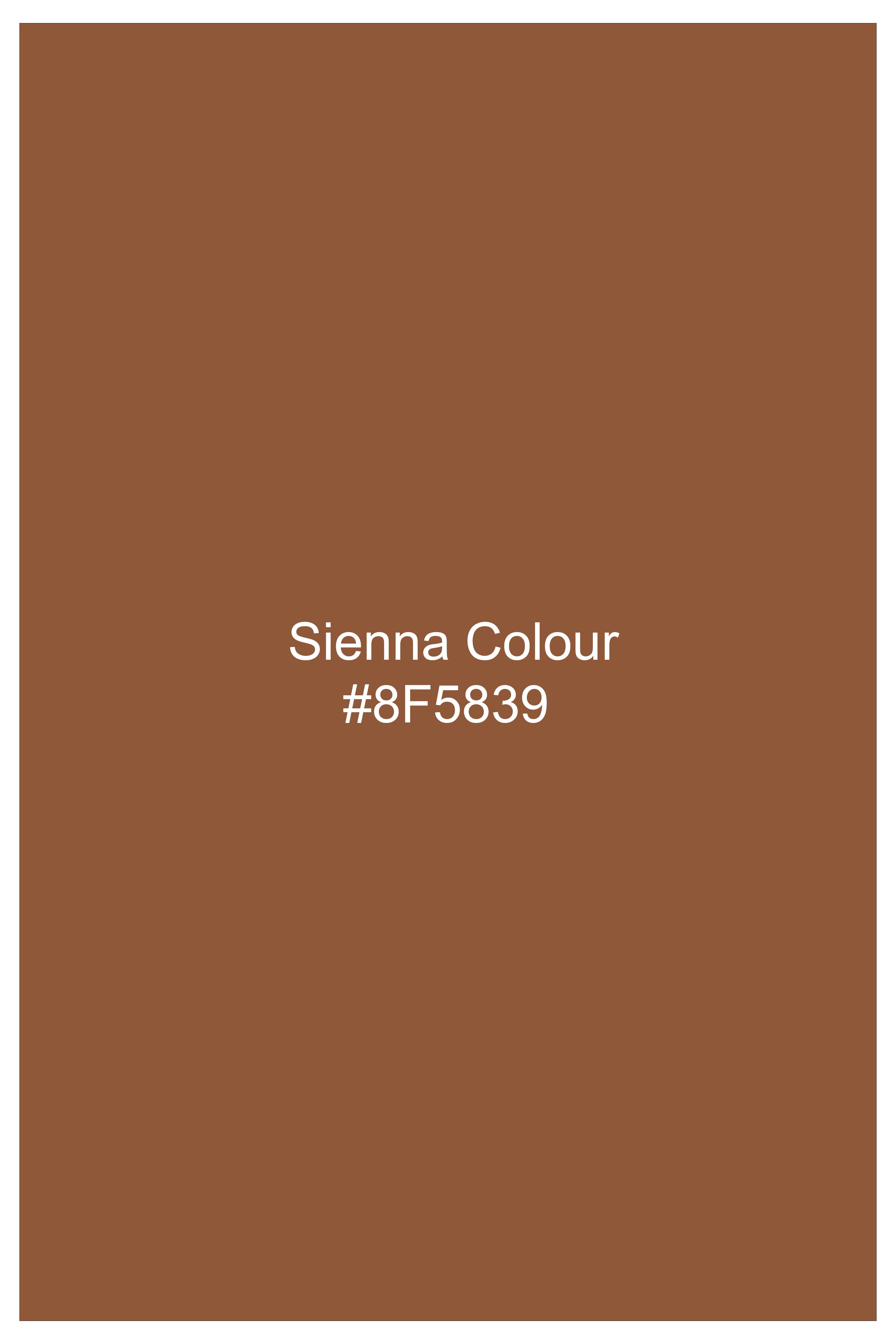 Cinnamon Oak-Sienna Brown Solid Wool Rich Cross Placket Bandhgala Slight Stretch Suit