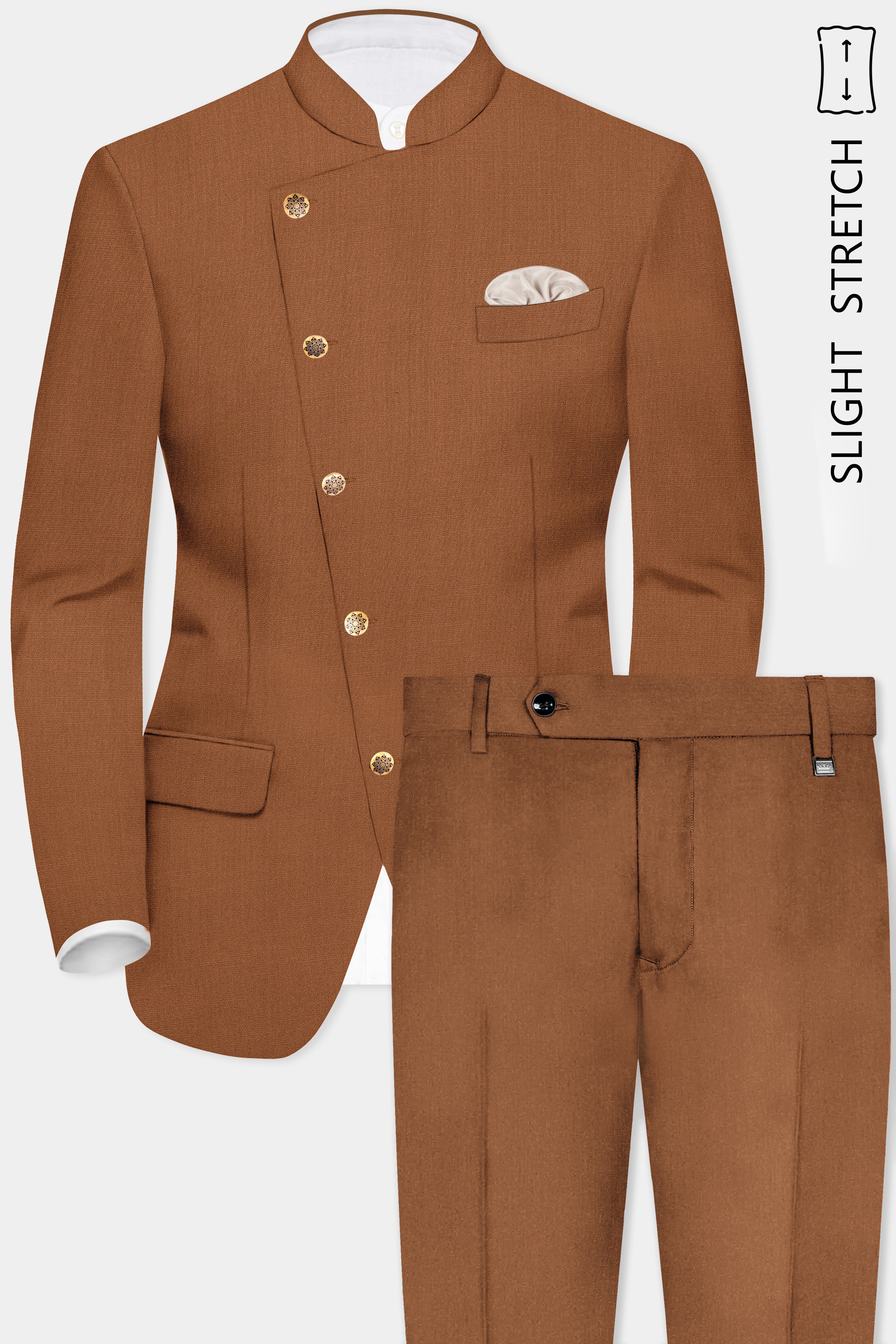 Cinnamon Oak-Sienna Brown Solid Premium Wool Rich Bandhgala Cinnamon Oak-Sienna Brown Solid Premium Wool Rich Bandhgala