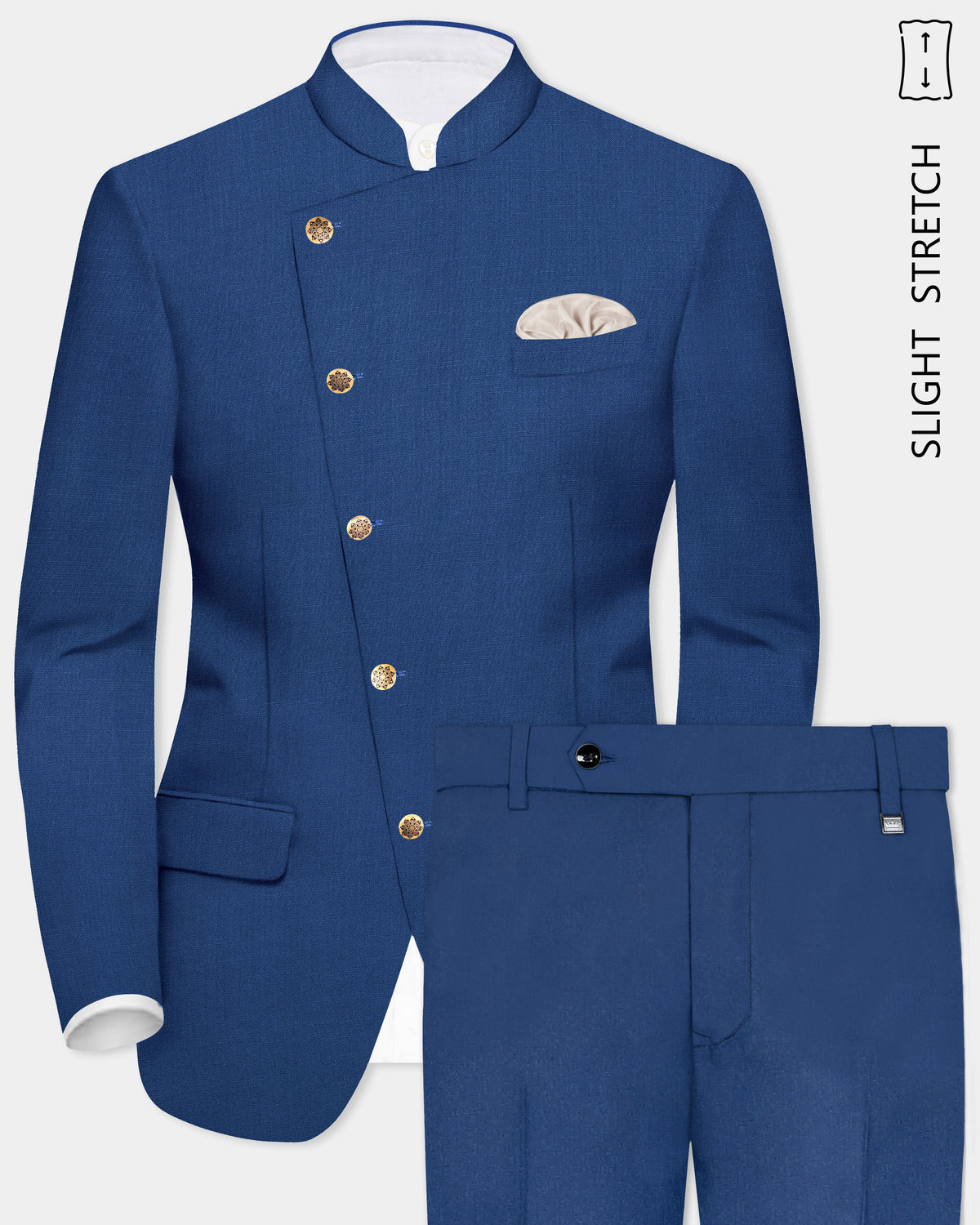 Cerulean Elite-Cobalt Blue Solid Premium Wool Rich Bandhgala/Jodhpuri ...