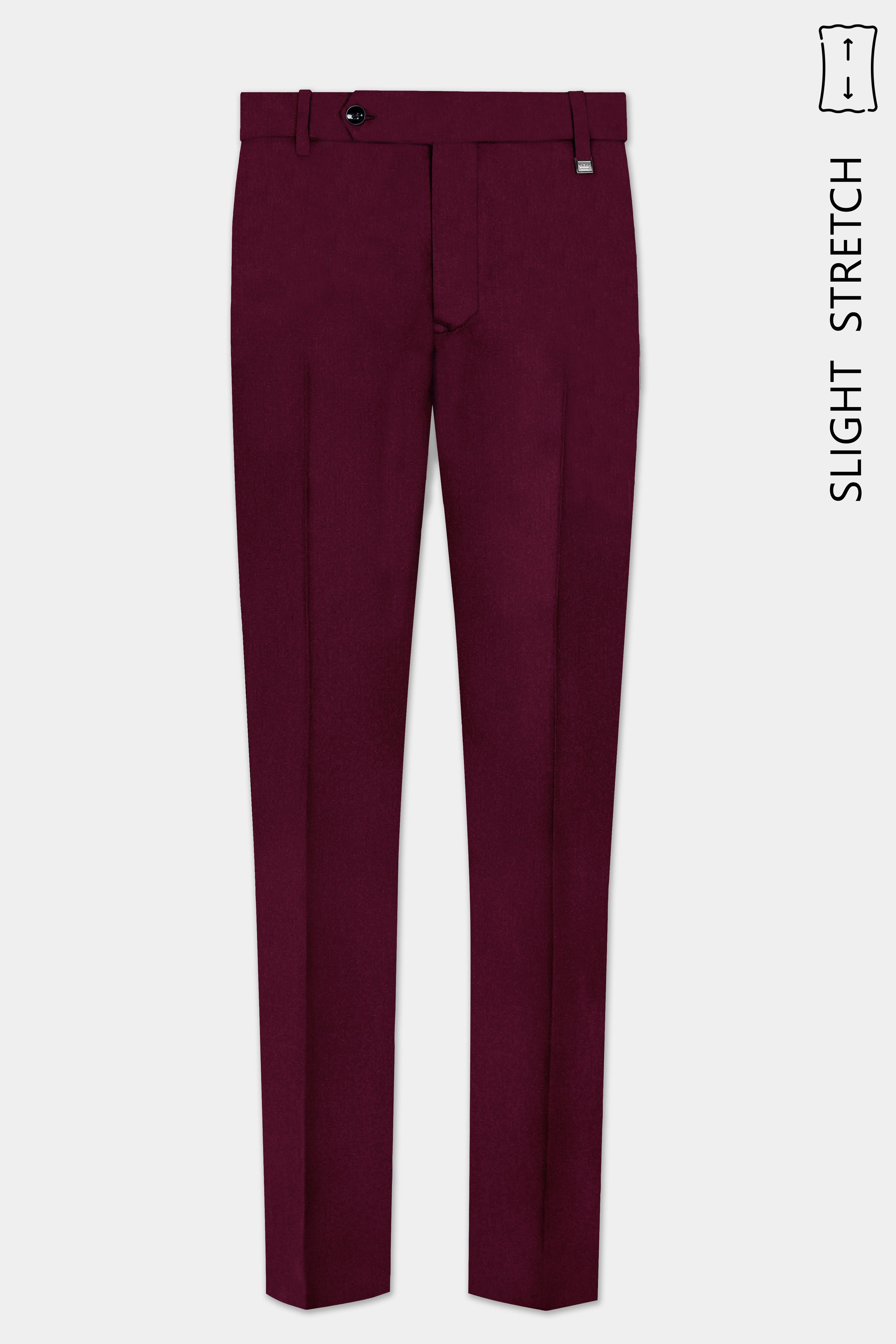 Regal Maroon-Tamarind Solid Wool Rich Cross Placket Bandhgala Slight Stretch Suit