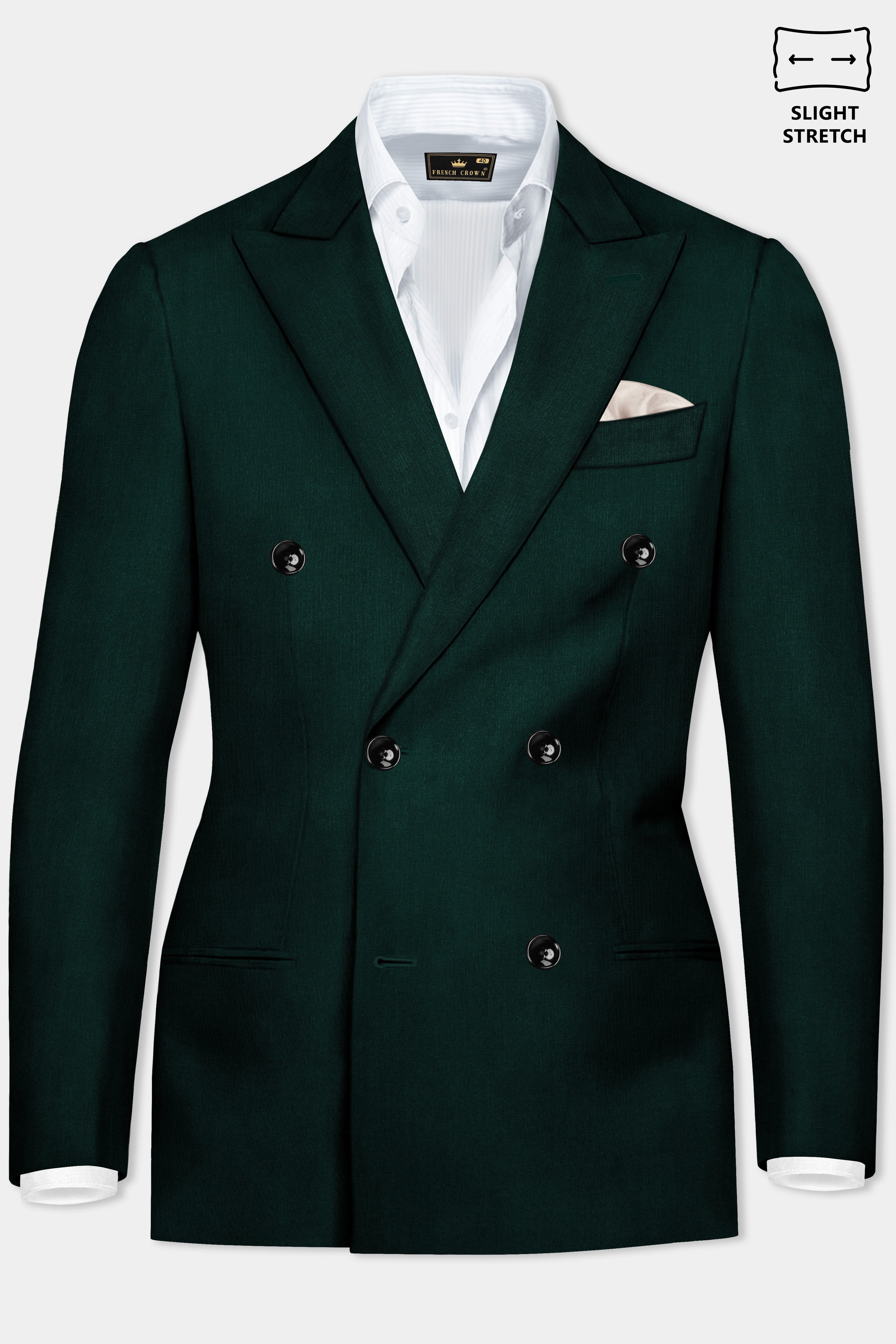 Emerald-Zucchini Green Solid Wool Rich Double Breasted Slight Stretch Suit