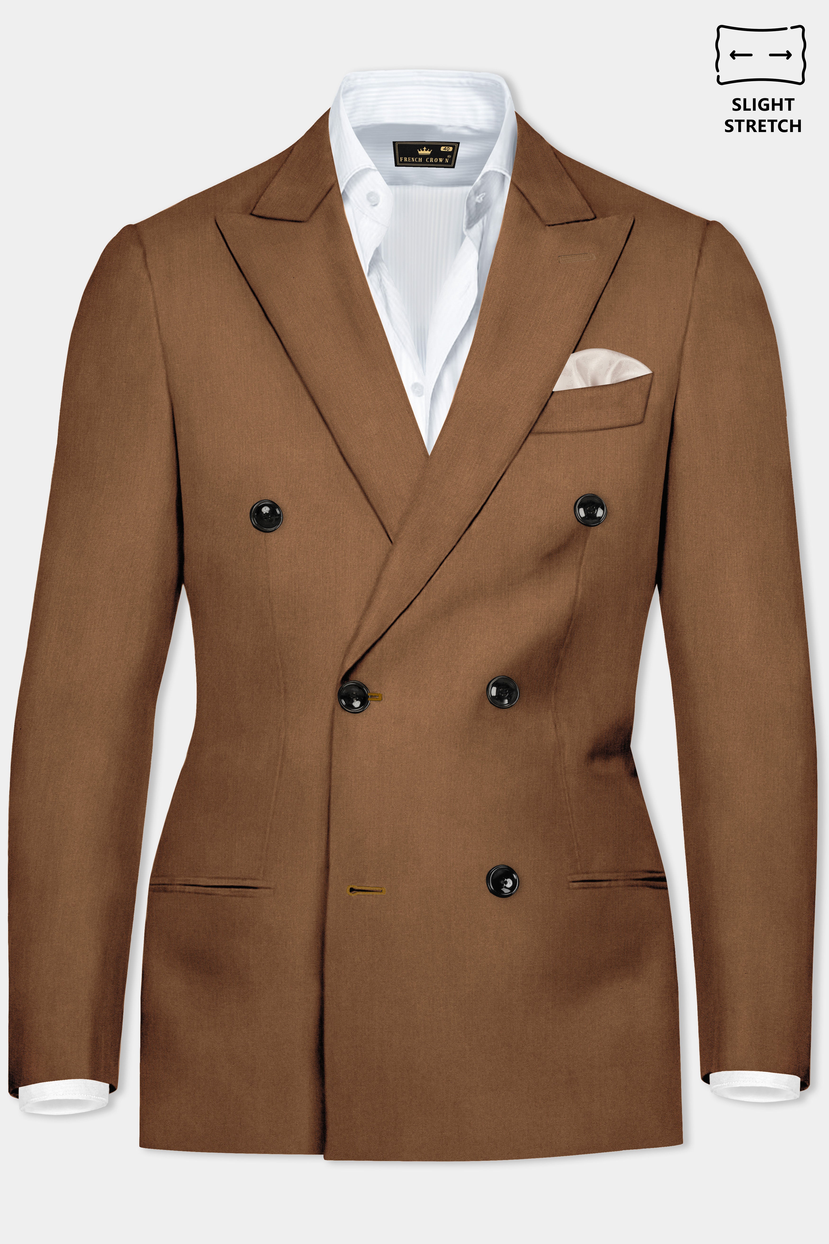 Bronze-Tawny Brown Solid Wool Rich Double Breasted Slight Stretch Suit