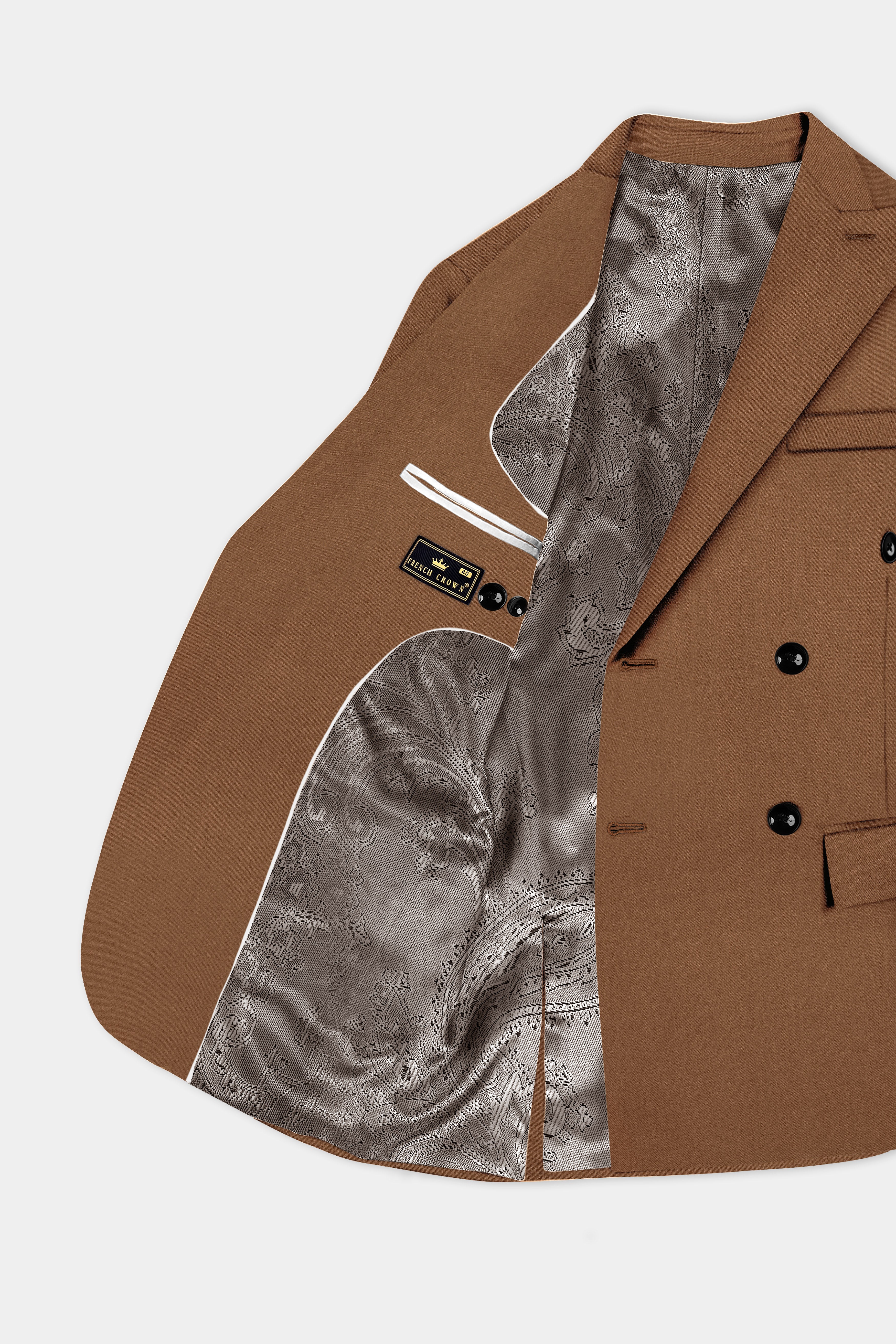 Bronze-Tawny Brown Solid Wool Rich Double Breasted Slight Stretch Suit