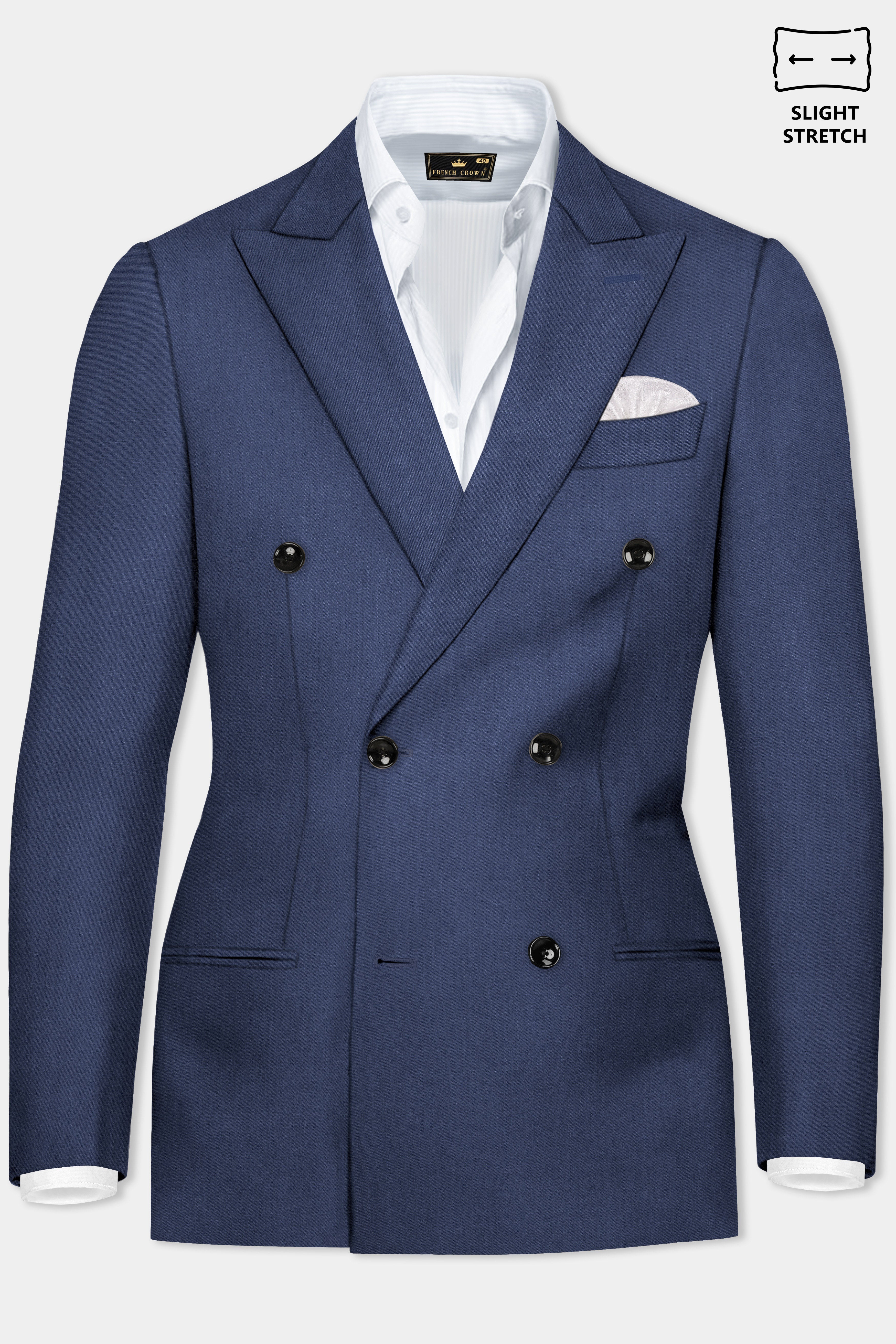 Sapphire-Glaucous Blue Solid Wool Rich Double Breasted Slight Stretch Suit