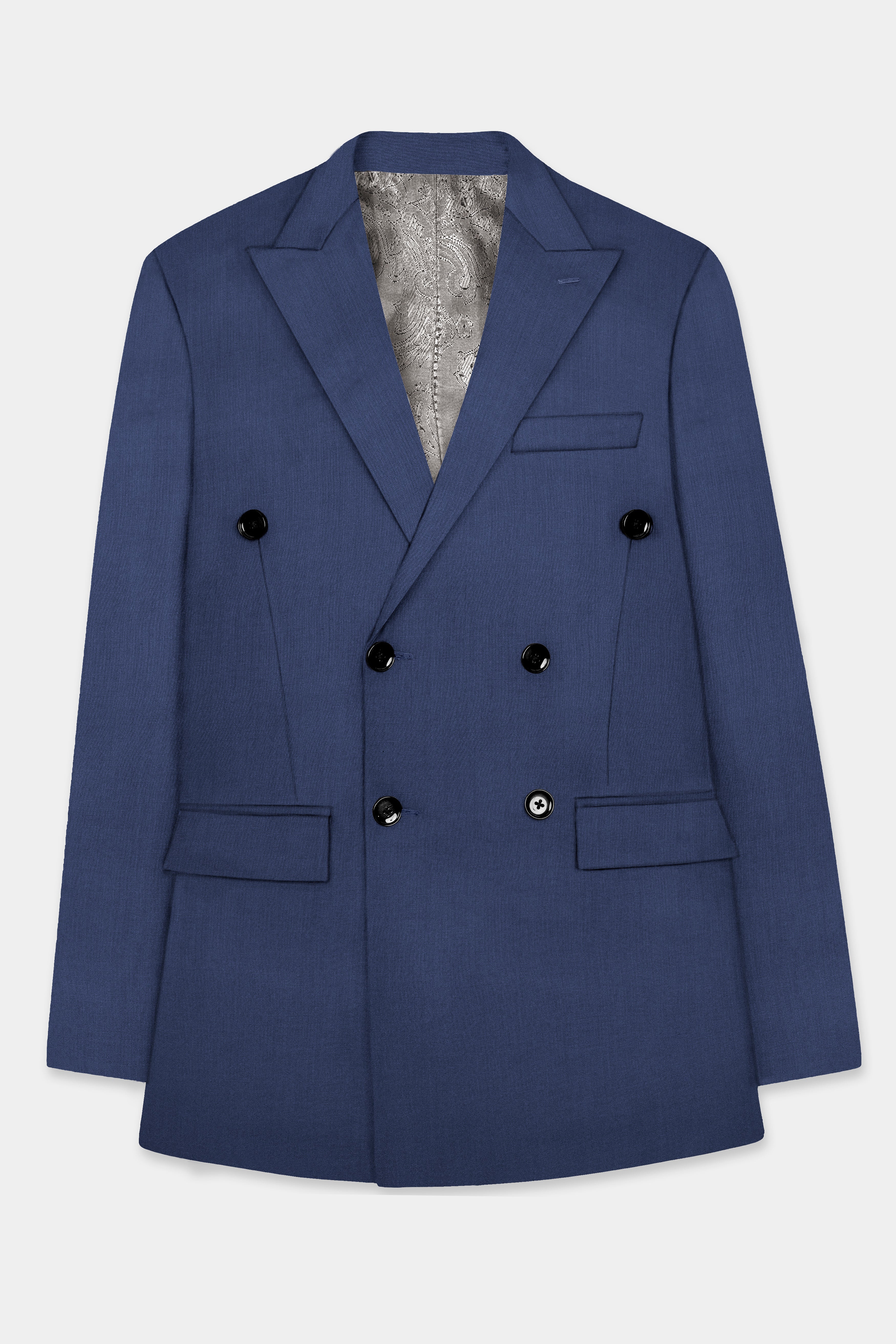 Sapphire-Glaucous Blue Solid Wool Rich Double Breasted Slight Stretch Suit