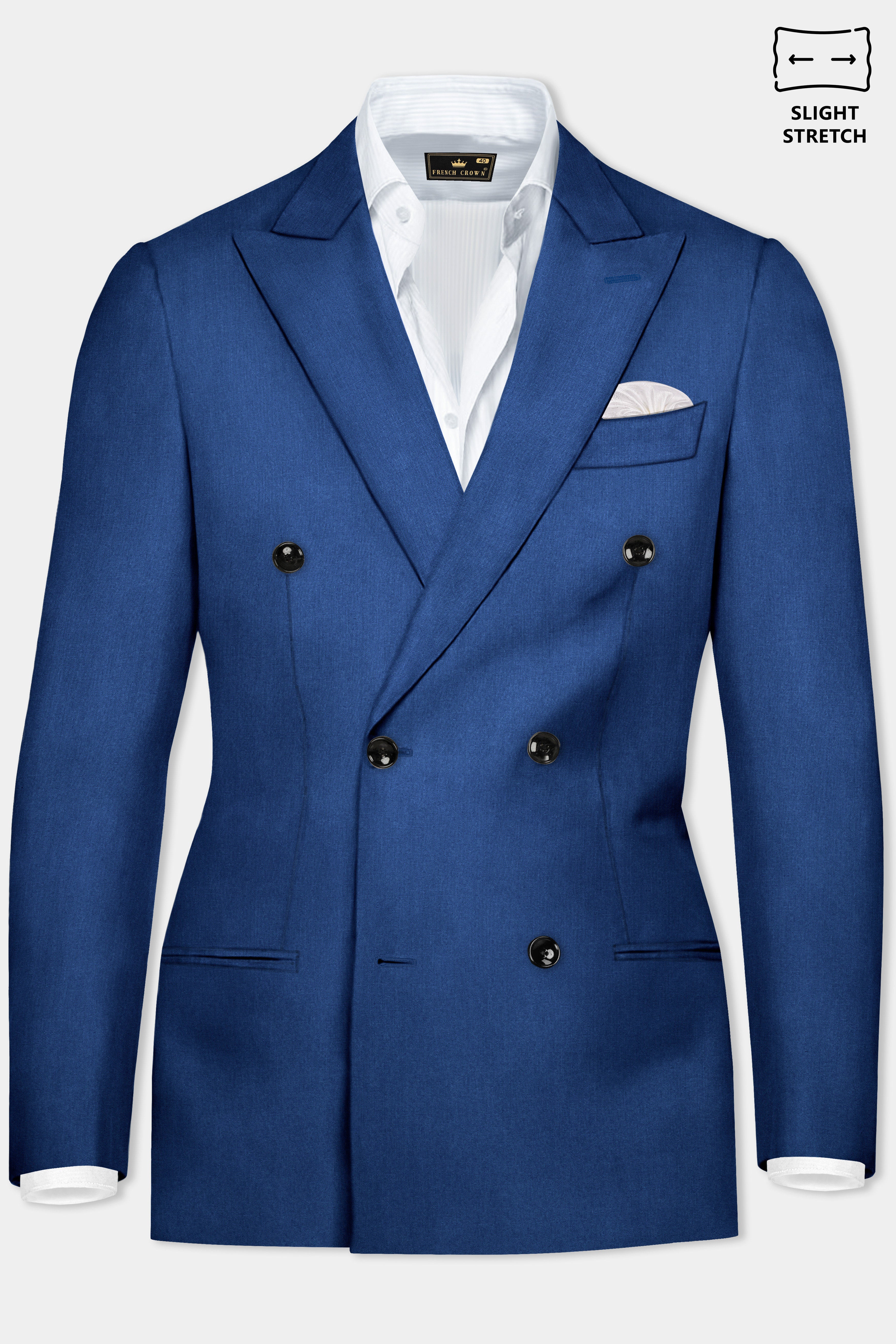 Cerulean Elite-Cobalt Blue Solid Wool Rich Double Breasted Slight Stretch Suit