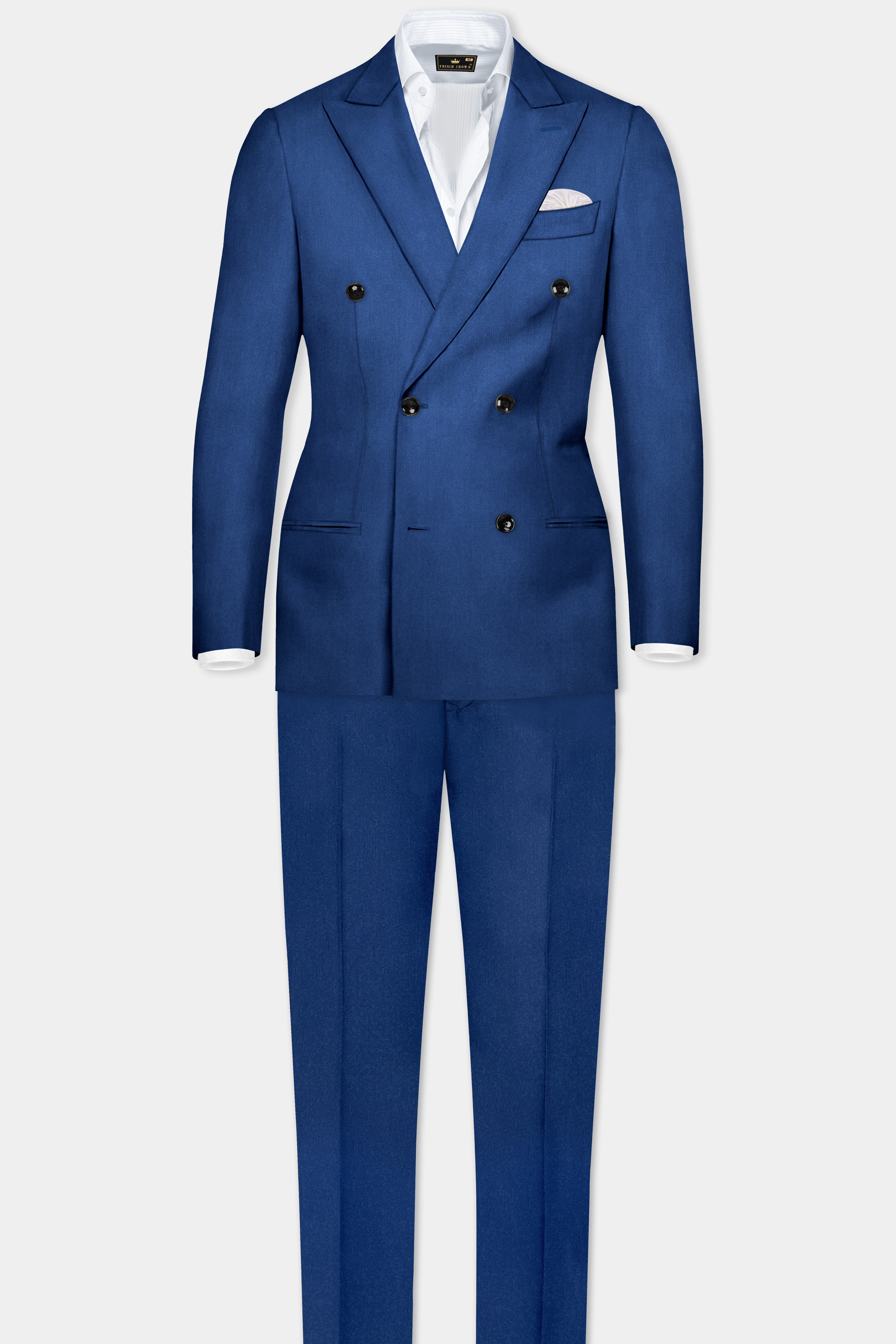 Cerulean Elite-Cobalt Blue Solid Wool Rich Double Breasted Slight Stretch Suit