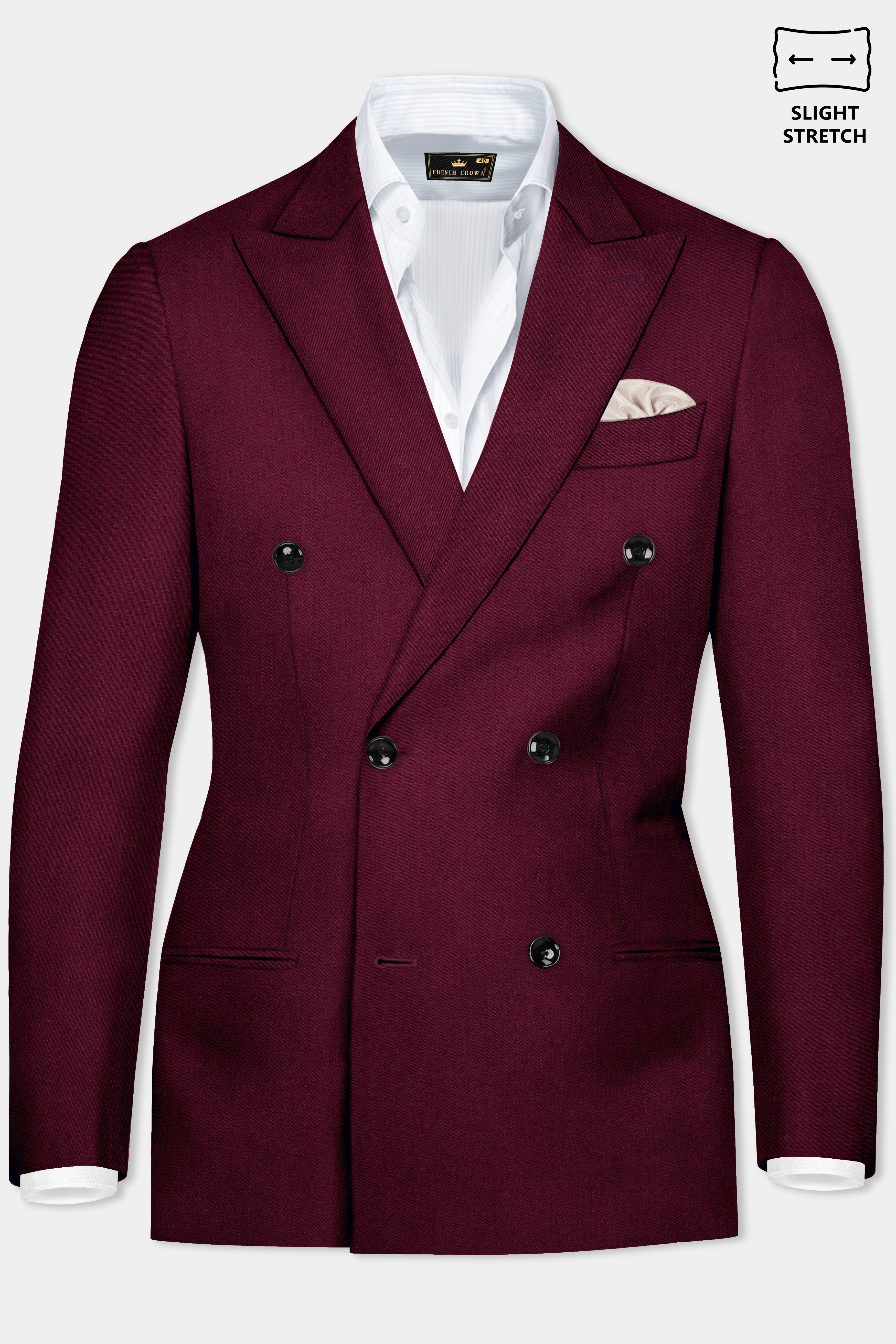 Regal Maroon-Tamarind Solid Wool Rich Double Breasted Slight Stretch Suit