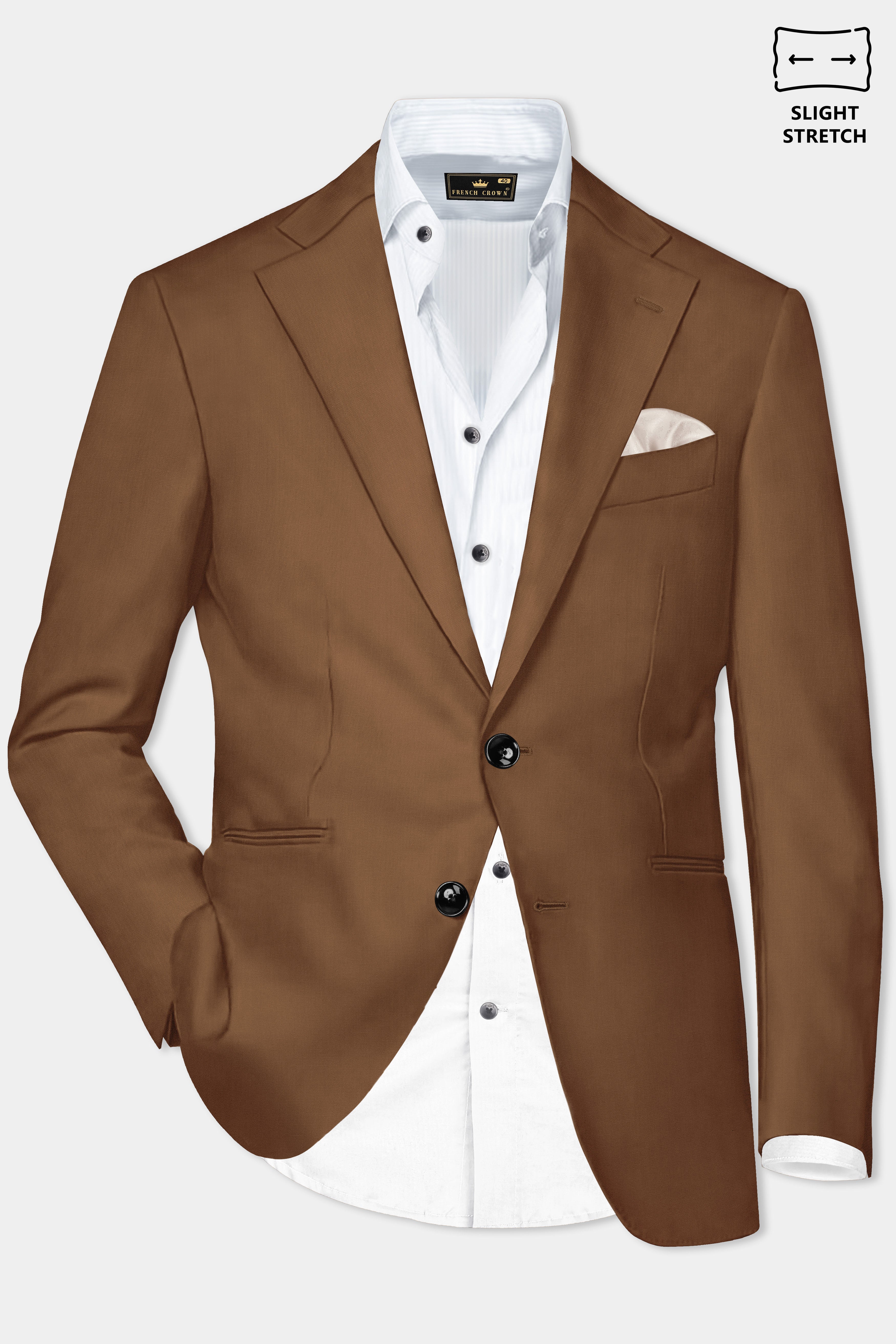 Bronze-Tawny Brown Solid Wool Rich Single Breasted Slight Stretch Suit