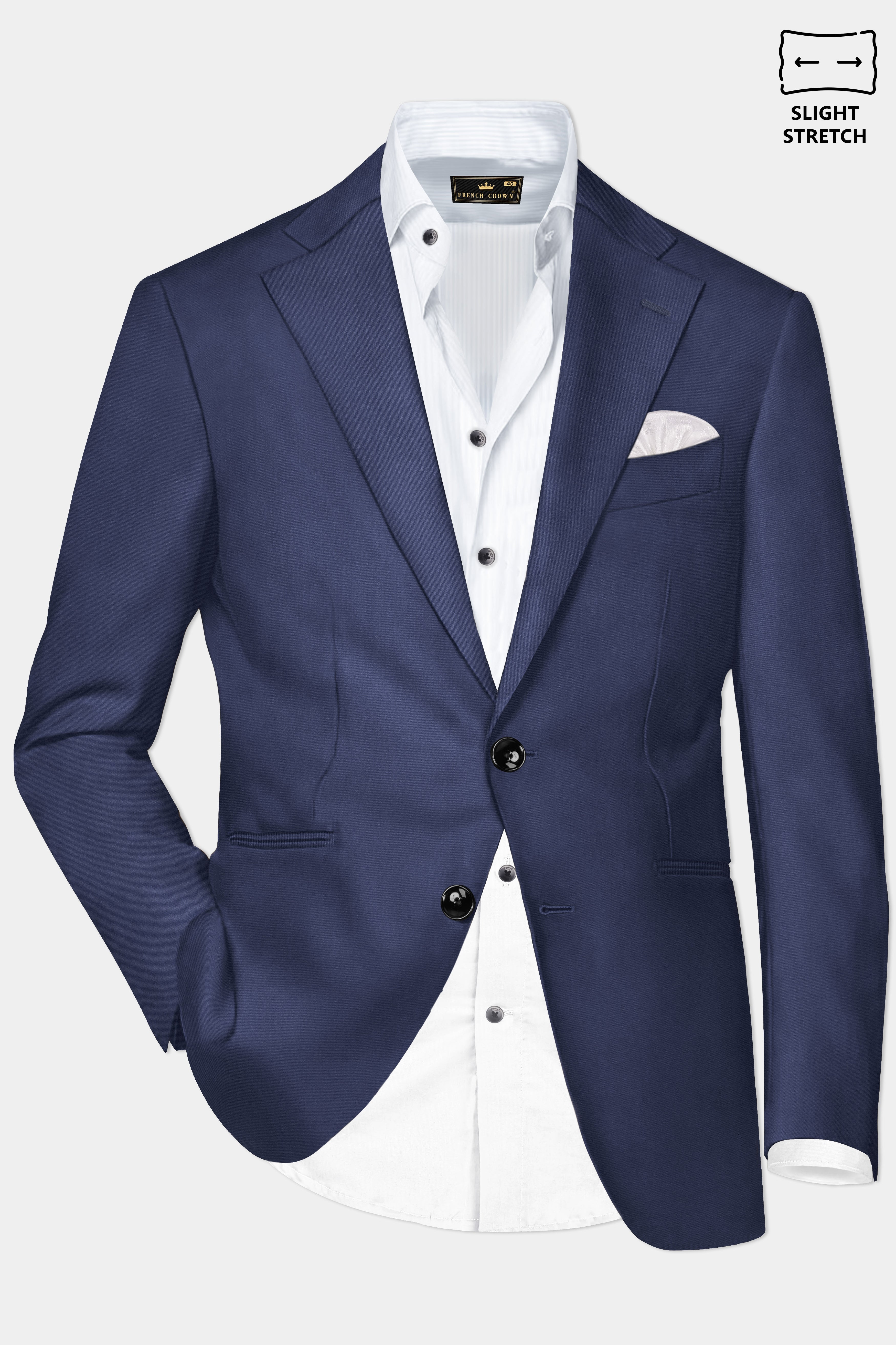 Sapphire-Glaucous Blue Solid Wool Rich Single Breasted Slight Stretch Suit