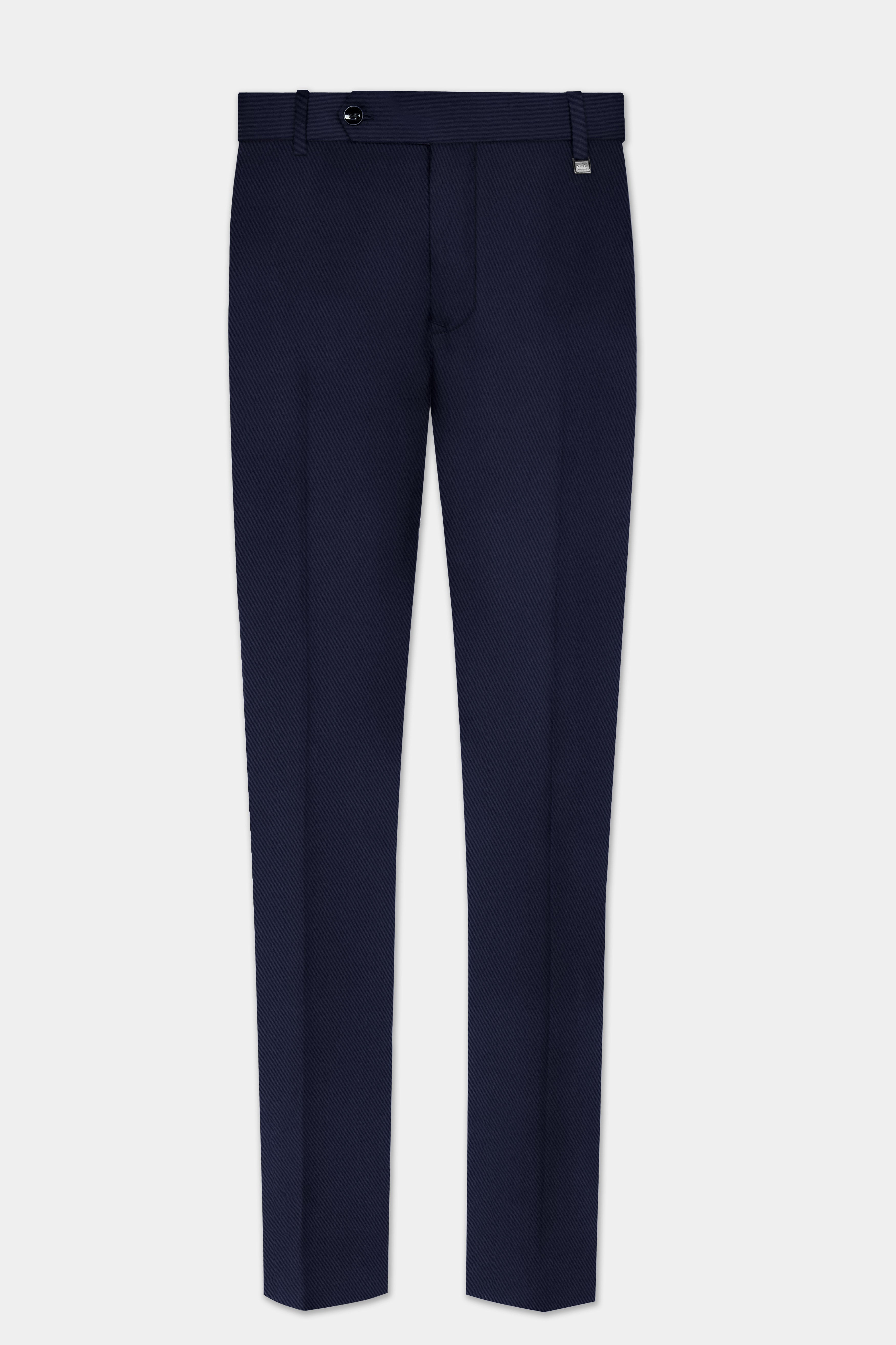 Navy Subtle Sheen Cross Placket Bandhgala/Mandarin Wool-Silk blend Suit