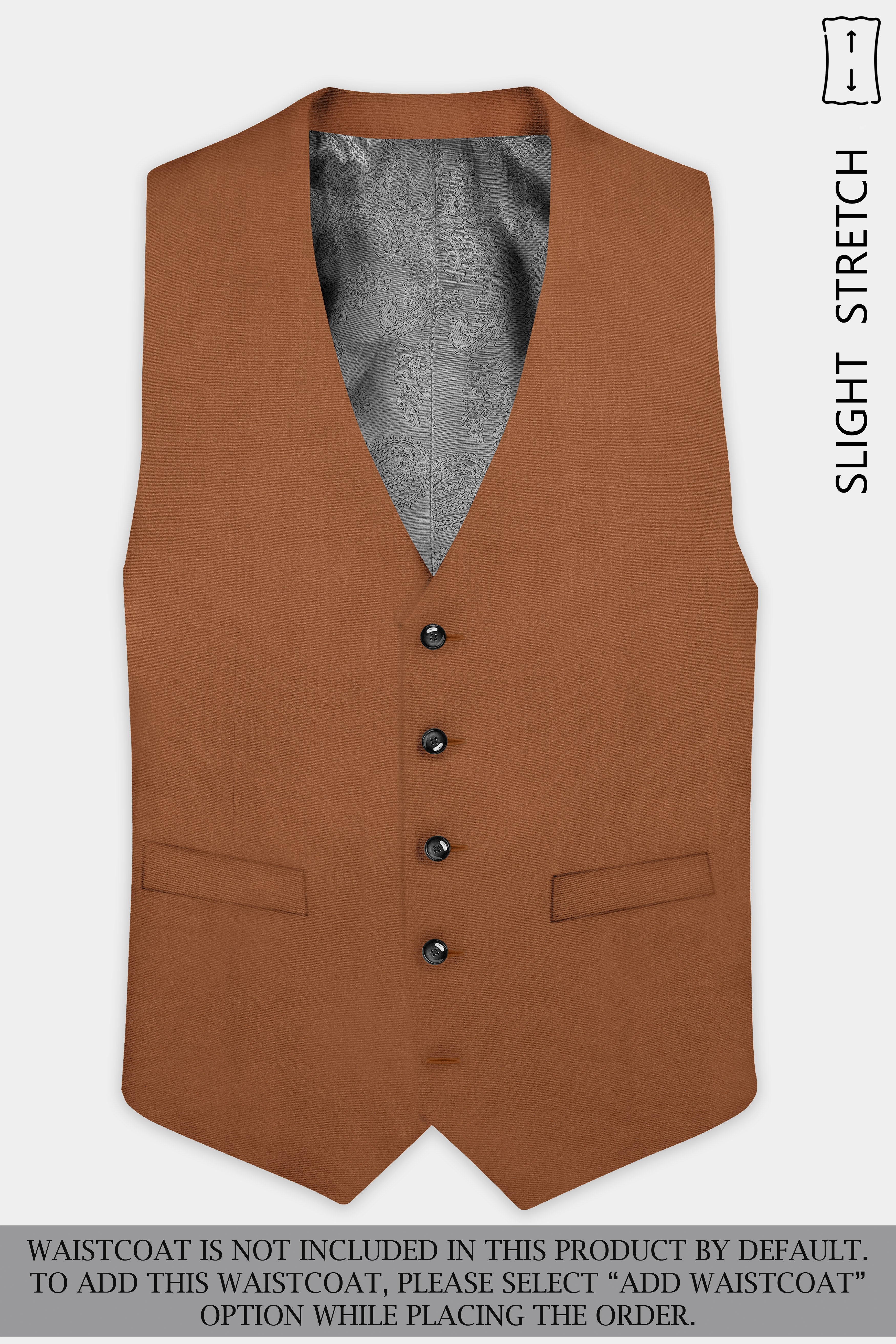 Cinnamon Oak-Sienna Brown Solid Wool Rich Single Breasted Slight Stretch Suit