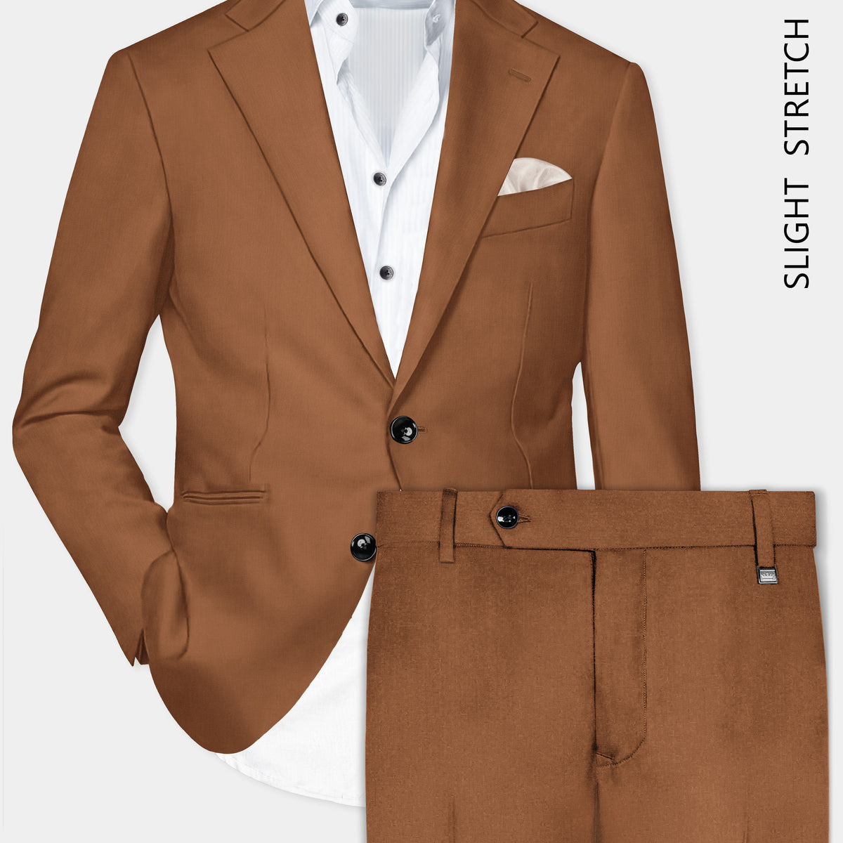 Cinnamon Oak-Sienna Brown Solid Premium Wool Rich Single Breasted