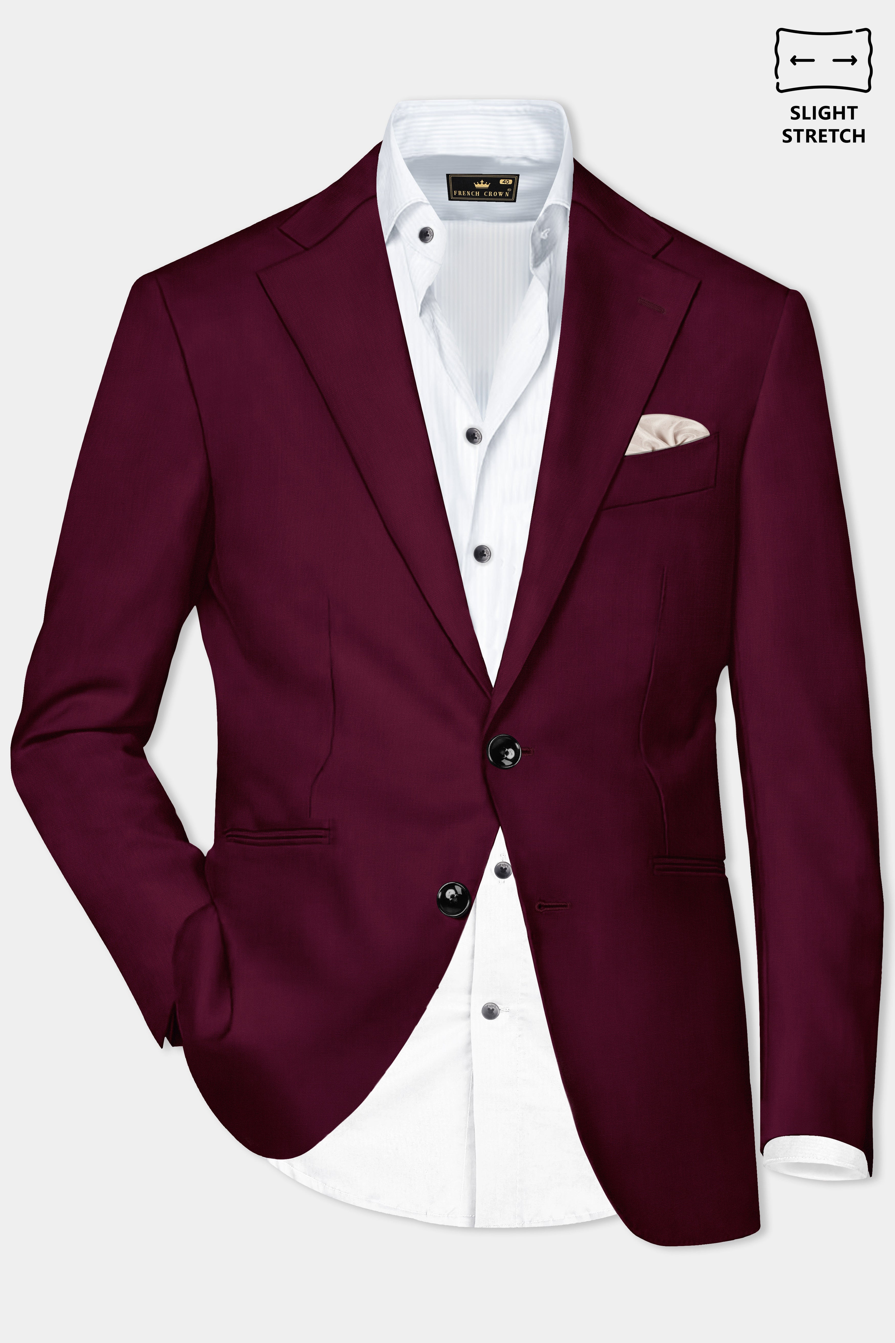 Regal Maroon-Tamarind Solid Wool Rich Single Breasted Slight Stretch Suit