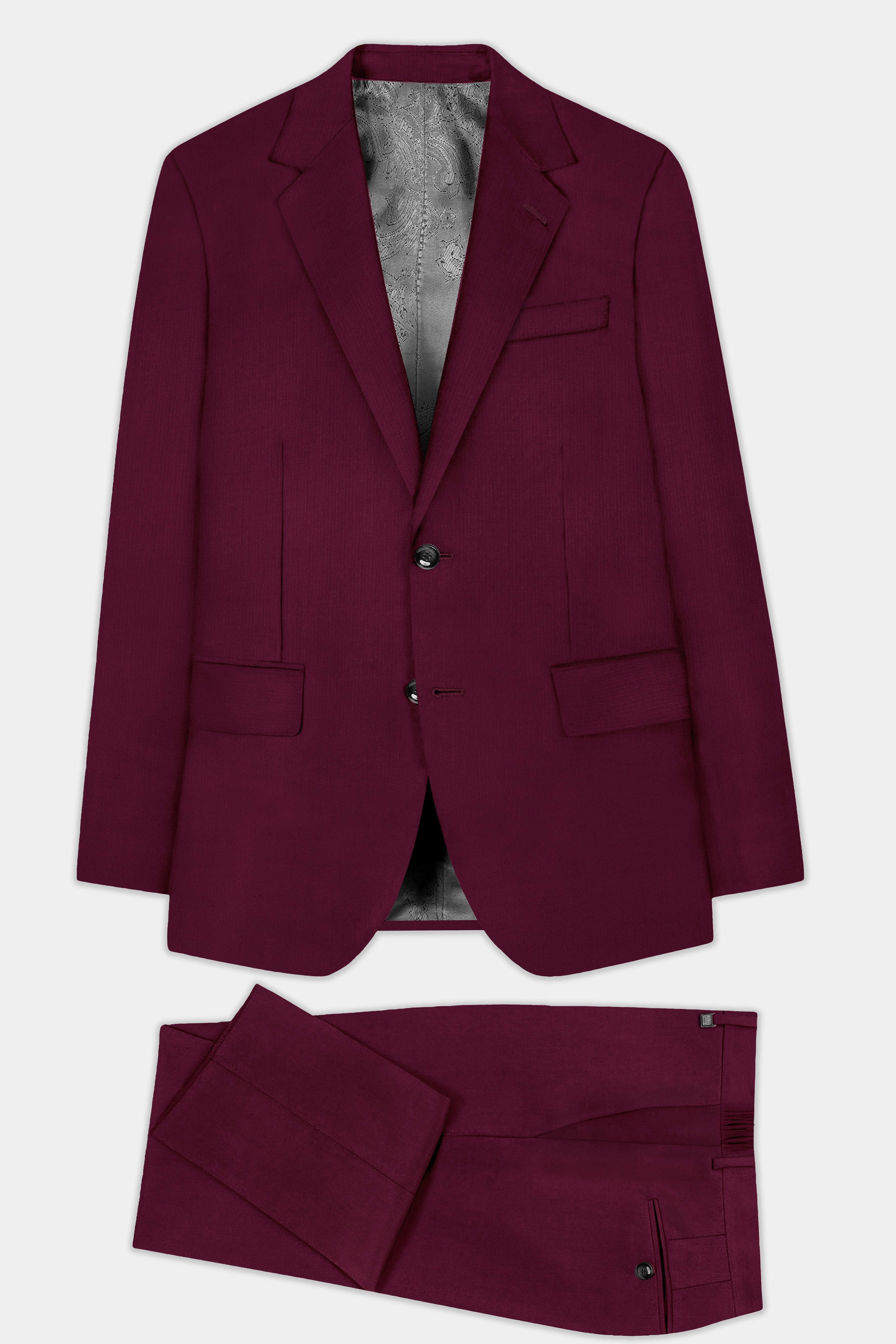 Regal Maroon-Tamarind Solid Wool Rich Single Breasted Slight Stretch Suit