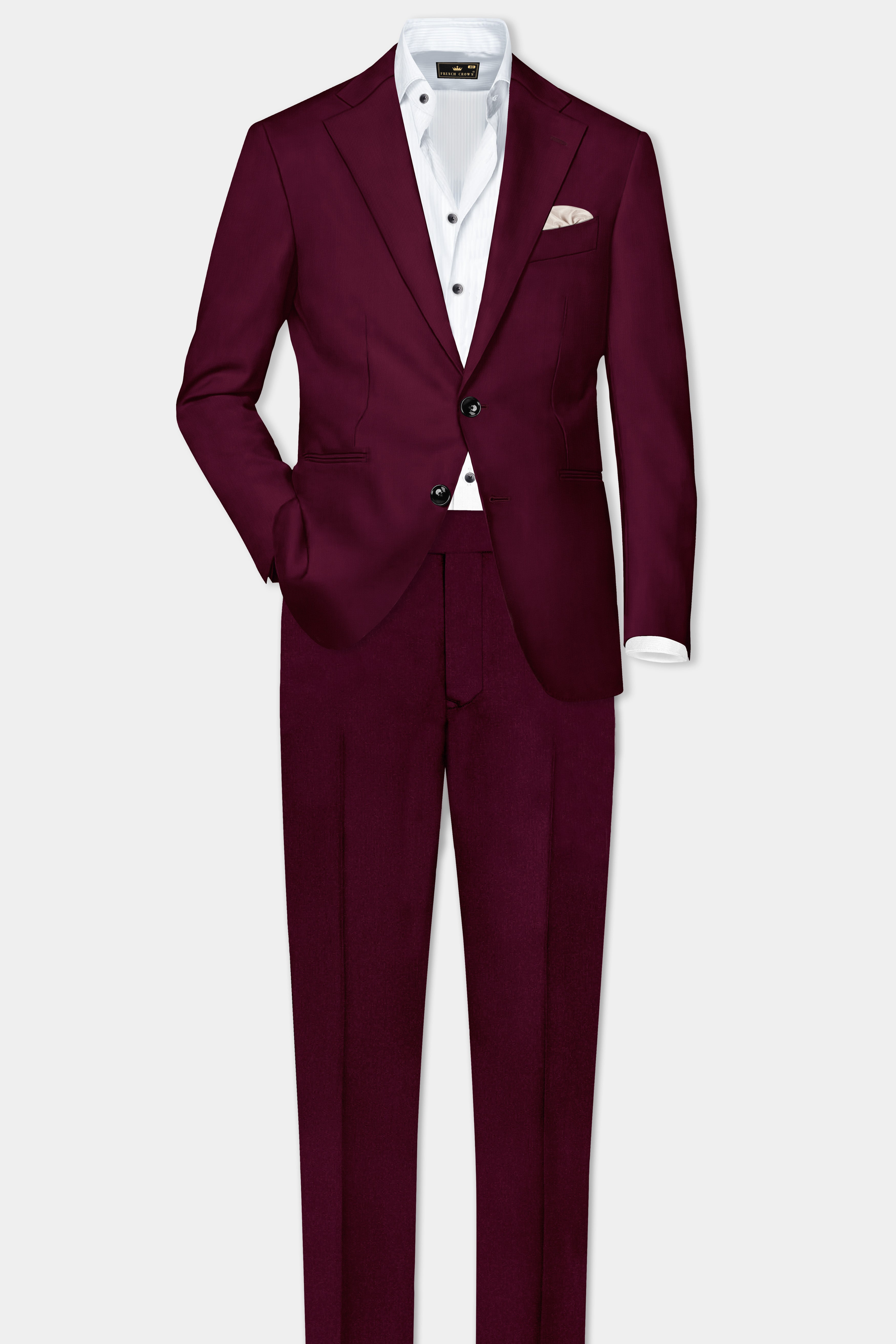 Regal Maroon-Tamarind Solid Wool Rich Single Breasted Slight Stretch Suit