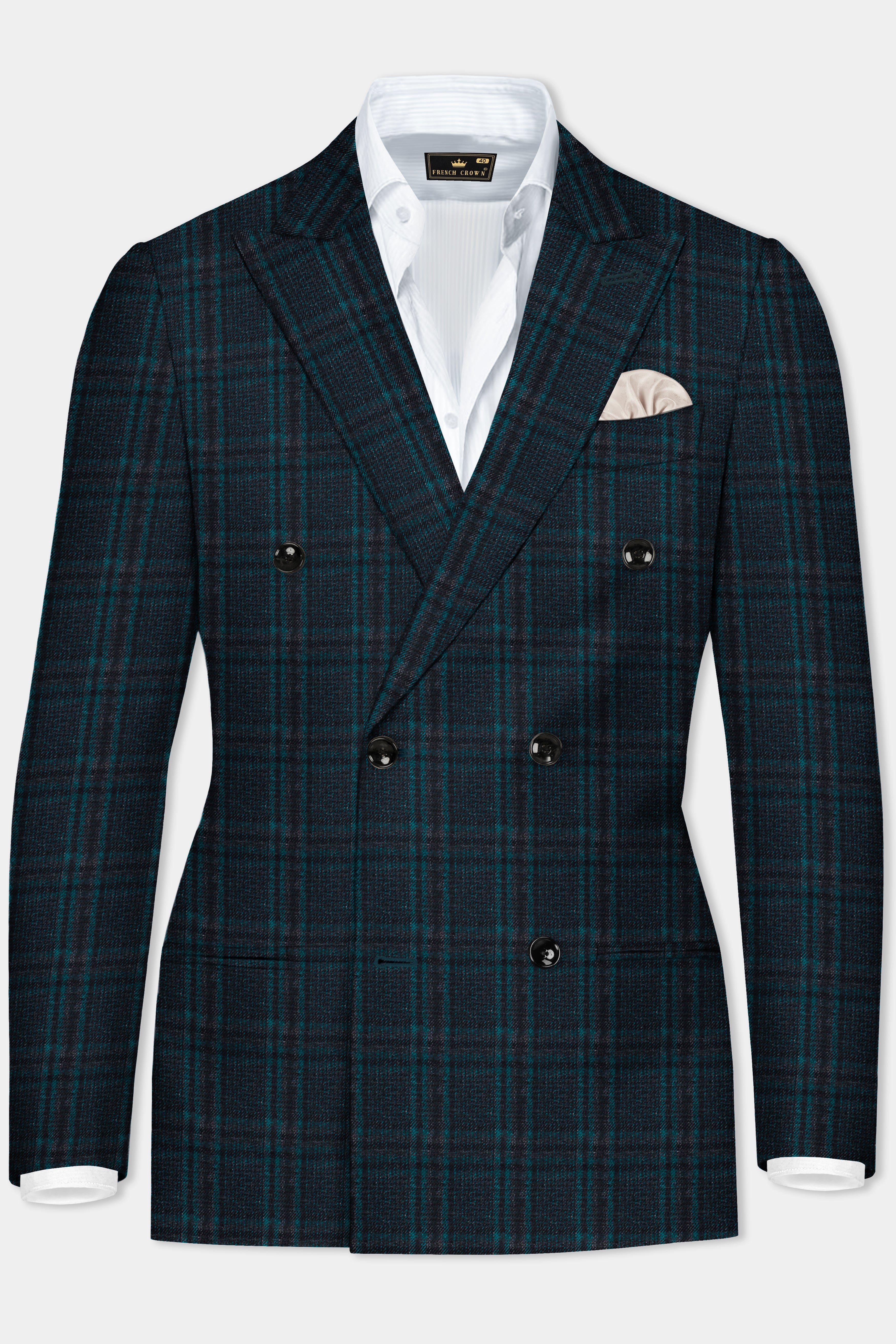 Royale-Cyprus Blue Plaid Tweed Double Breasted Suit