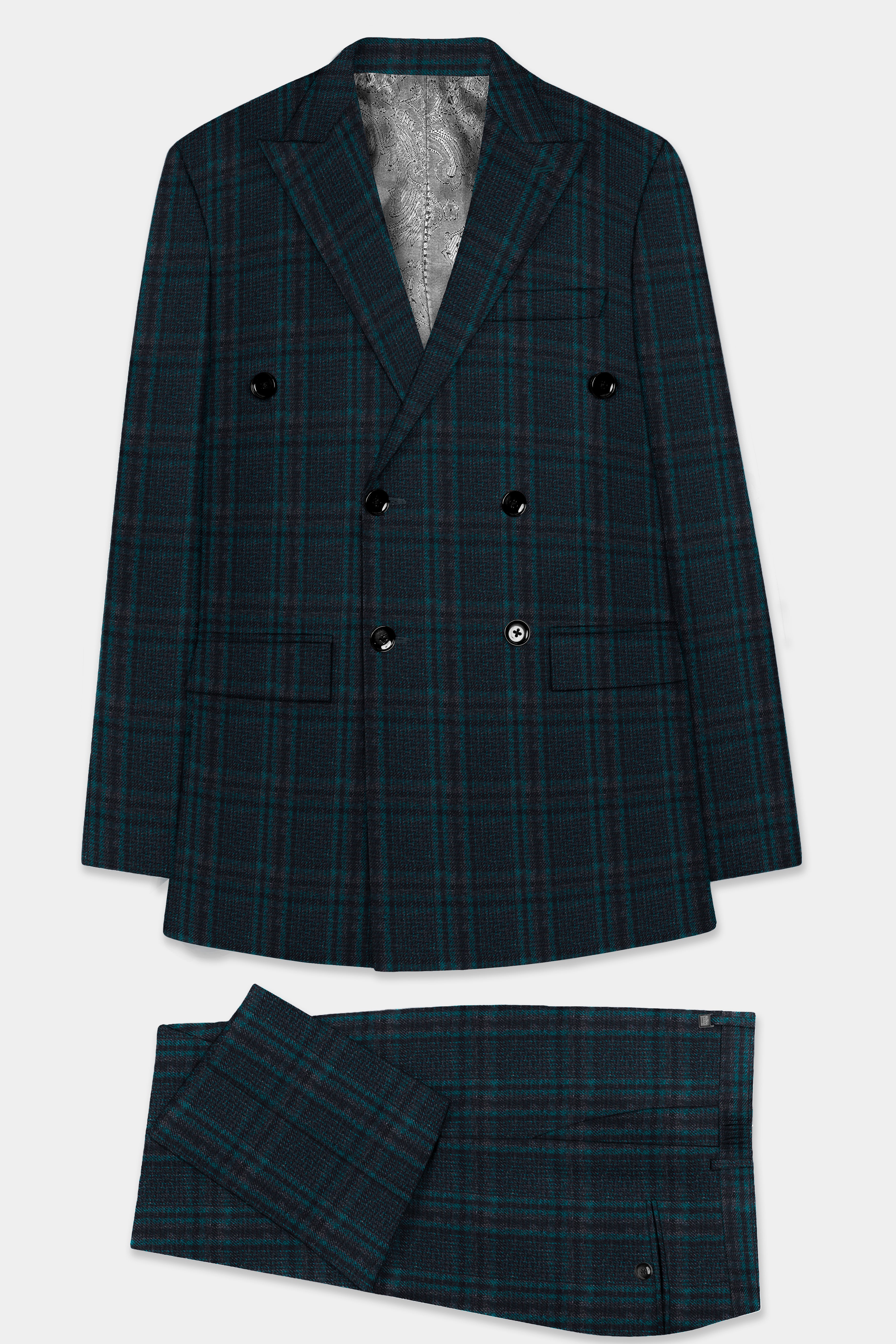 Royale-Cyprus Blue Plaid Tweed Double Breasted Suit