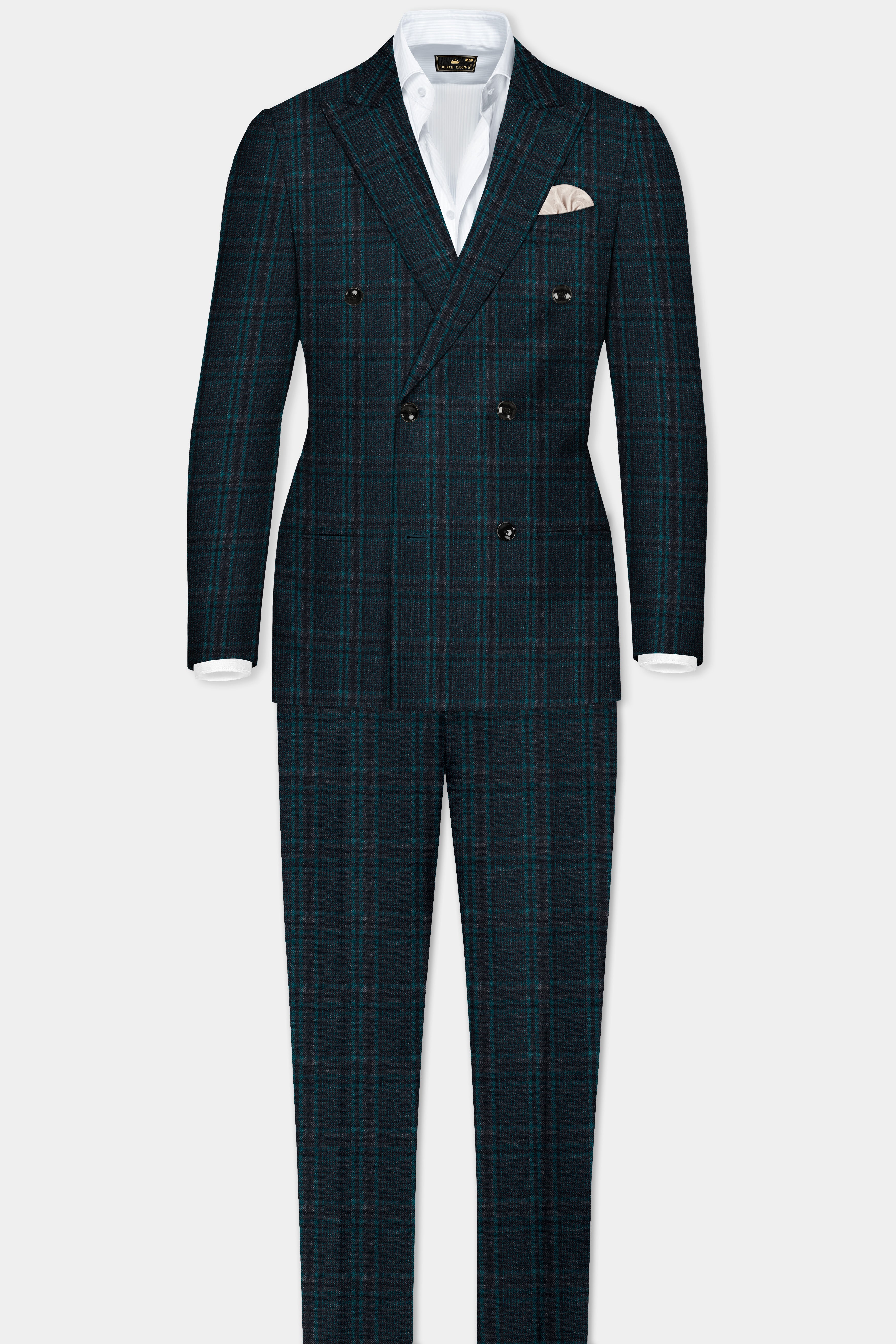 Royale-Cyprus Blue Plaid Tweed Double Breasted Suit