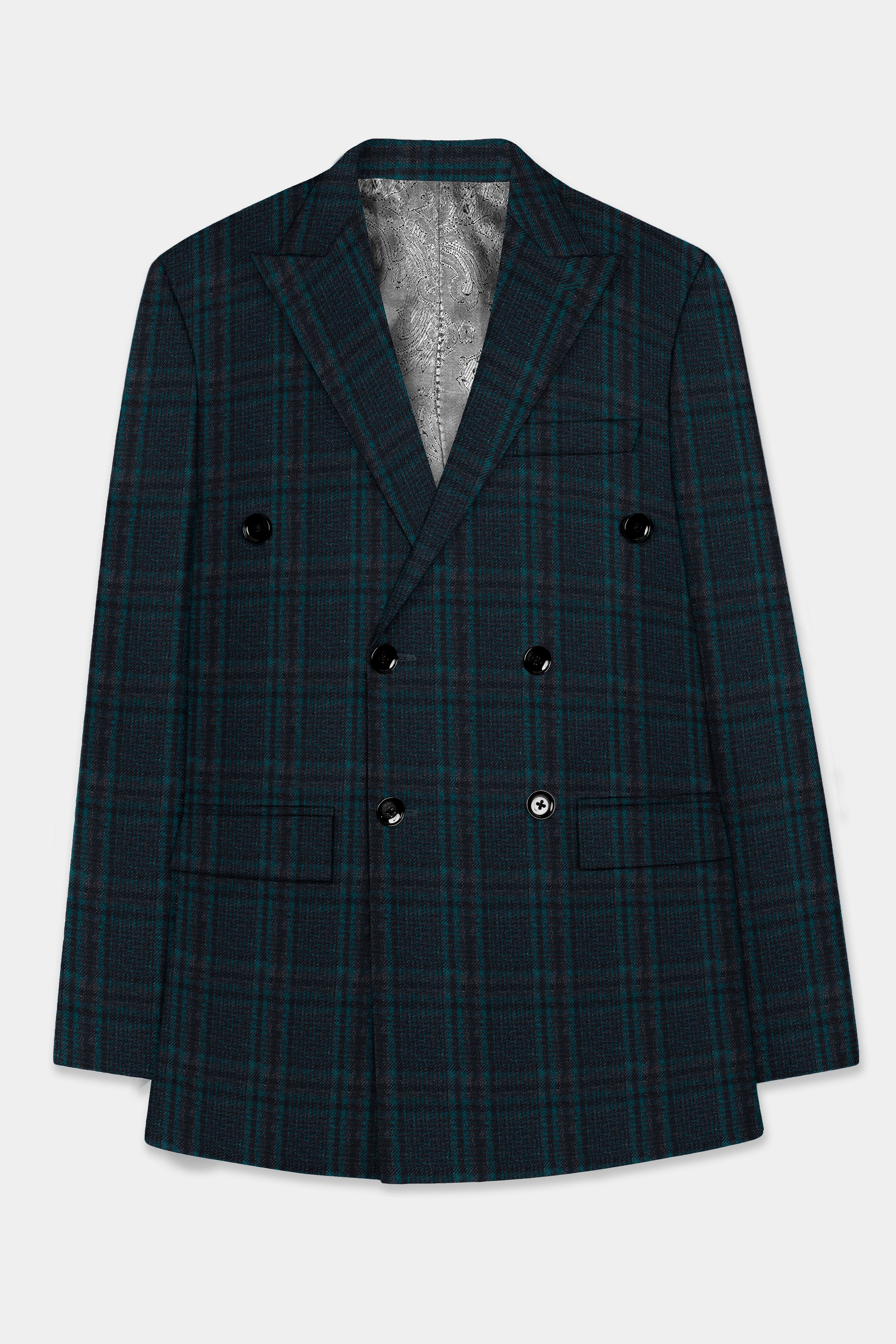 Royale-Cyprus Blue Plaid Tweed Double Breasted Suit