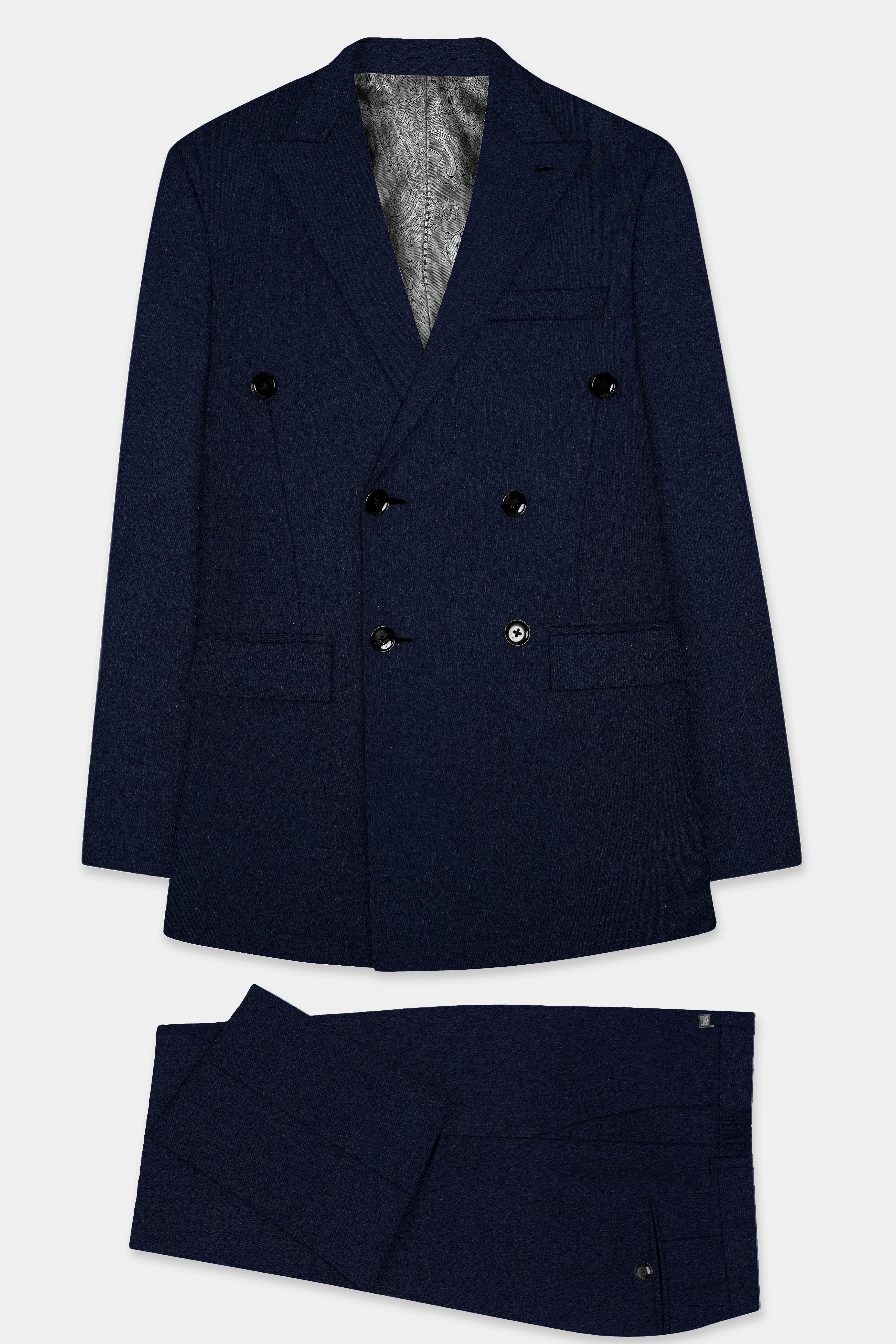 Navy Subtle Sheen Wool Blend Double Breasted Suit