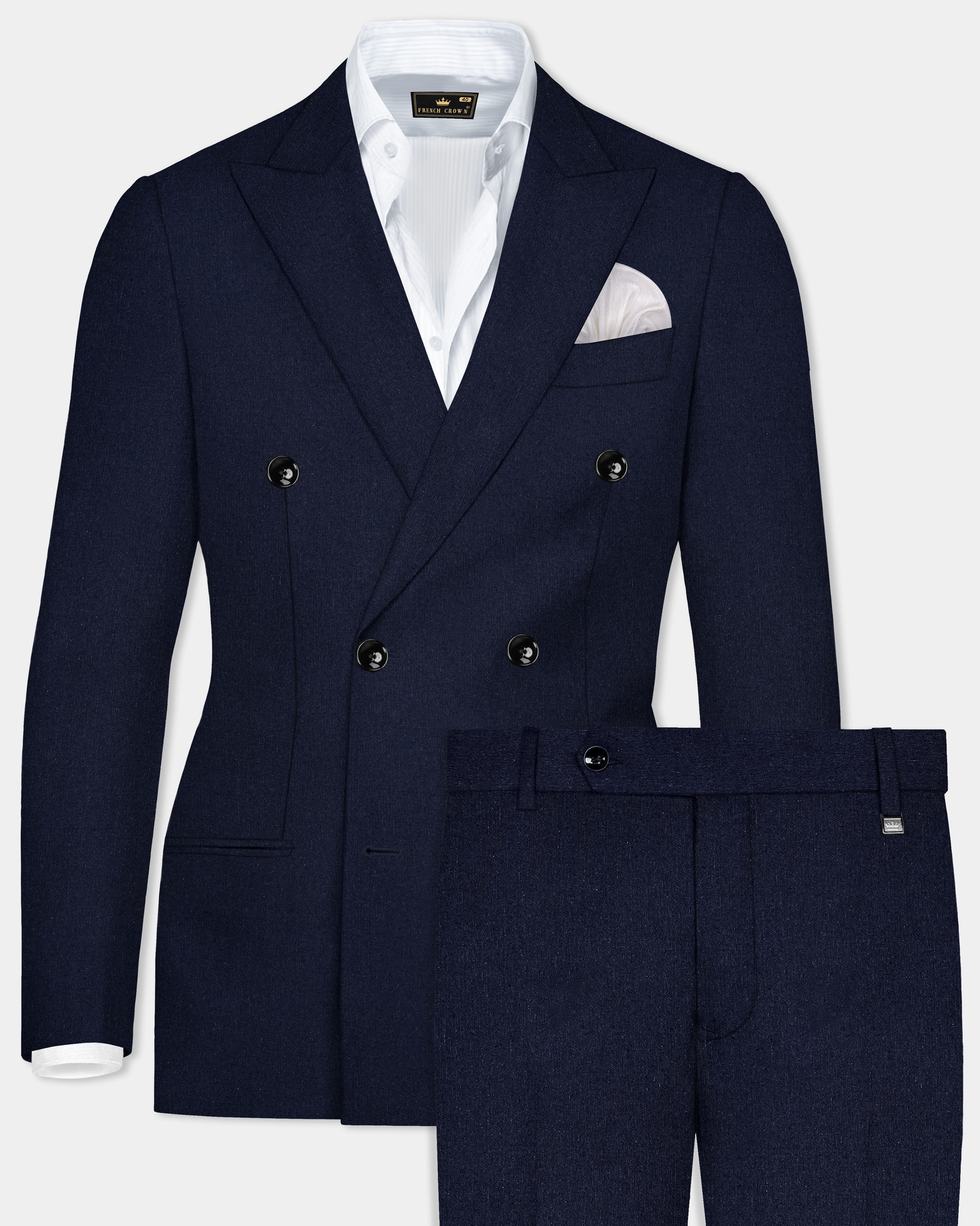 Navy Subtle Sheen Wool Blend Double Breasted Suit