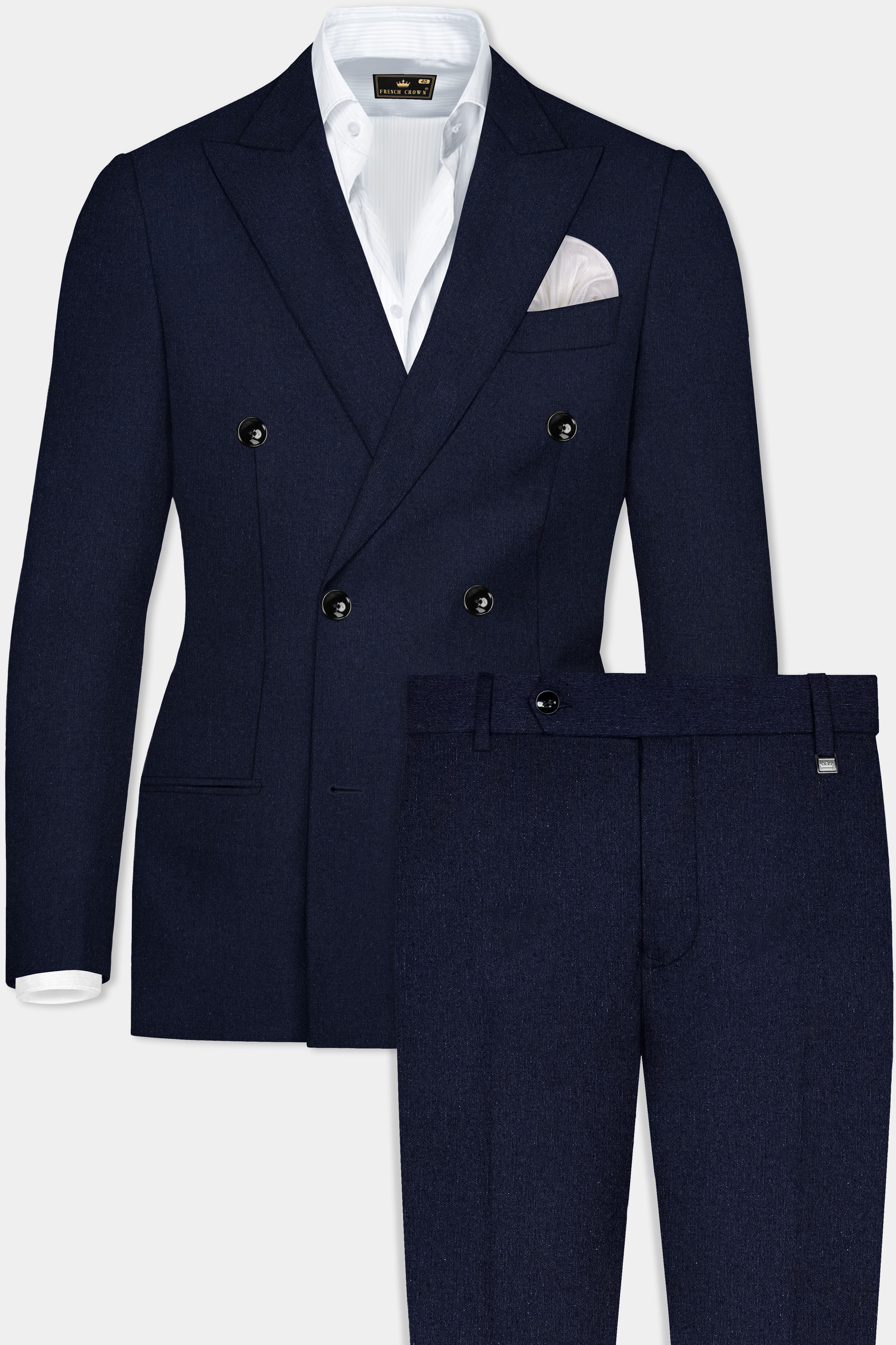 Navy Subtle Sheen Wool Blend Double Breasted Suit