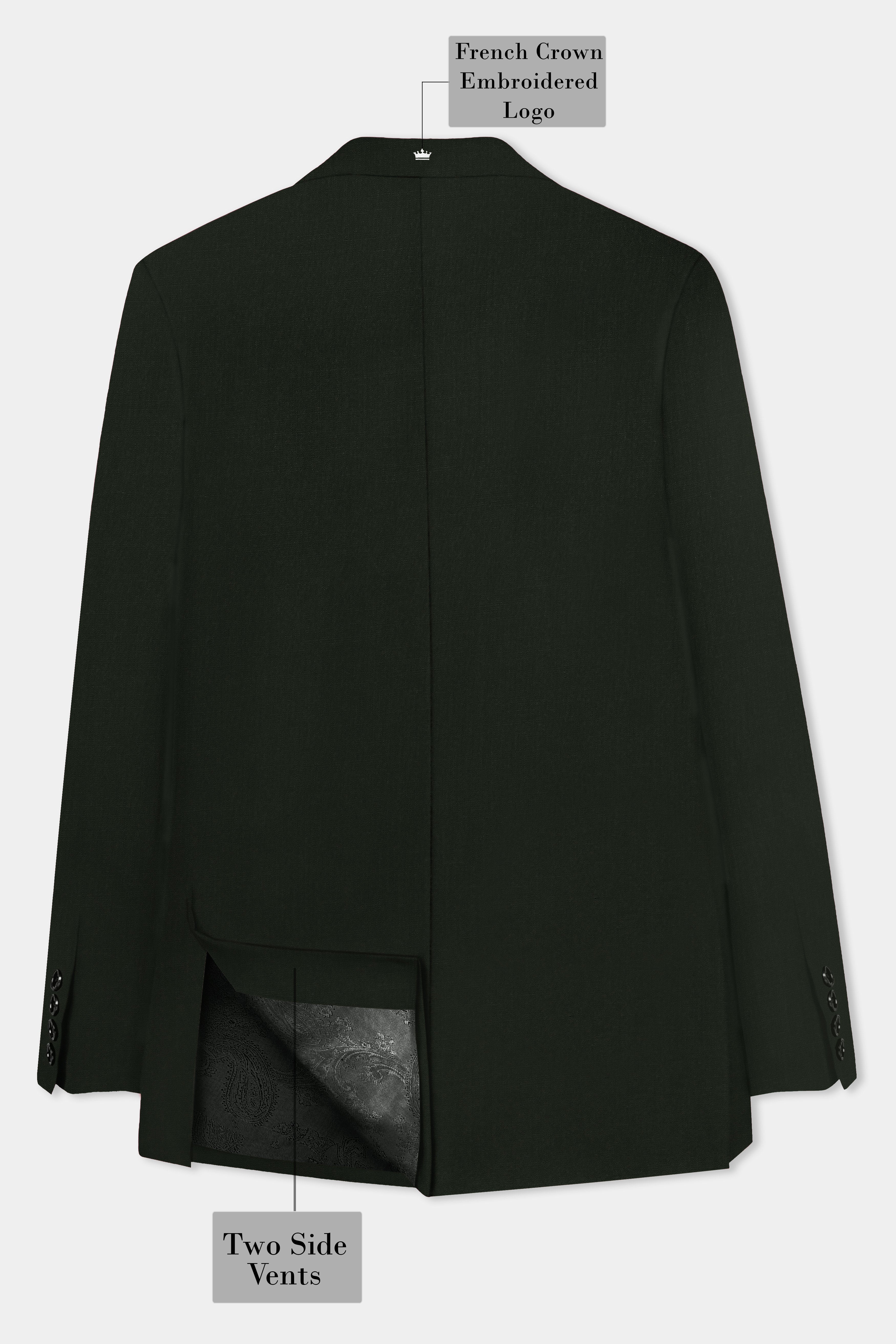 Verdant Majesty-Juniper Green Solid Wool Rich Bandhgala Slight Stretch Suit