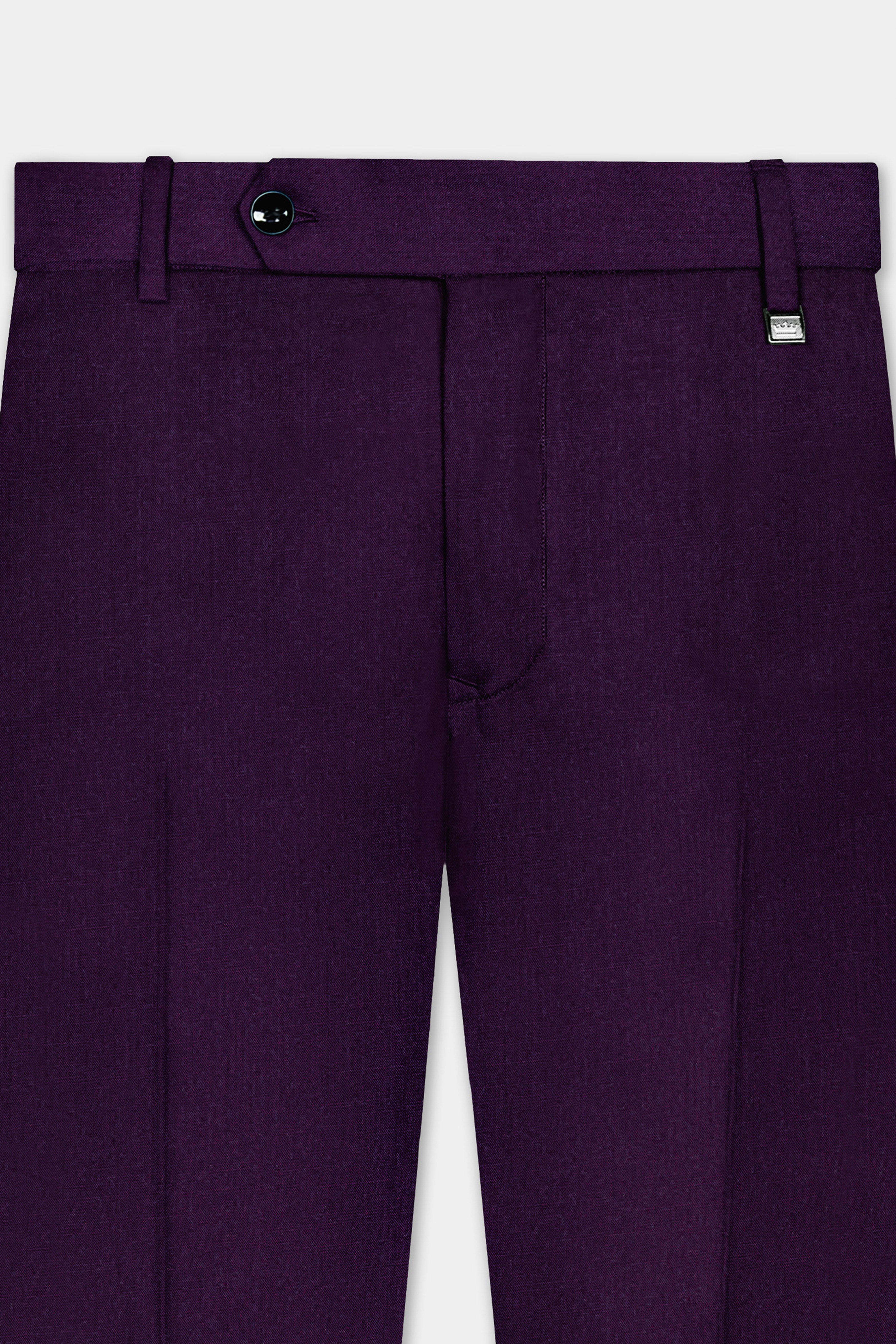 Regal Plum-Eggplant Purple Solid Wool Rich Bandhgala Slight Stretch Suit