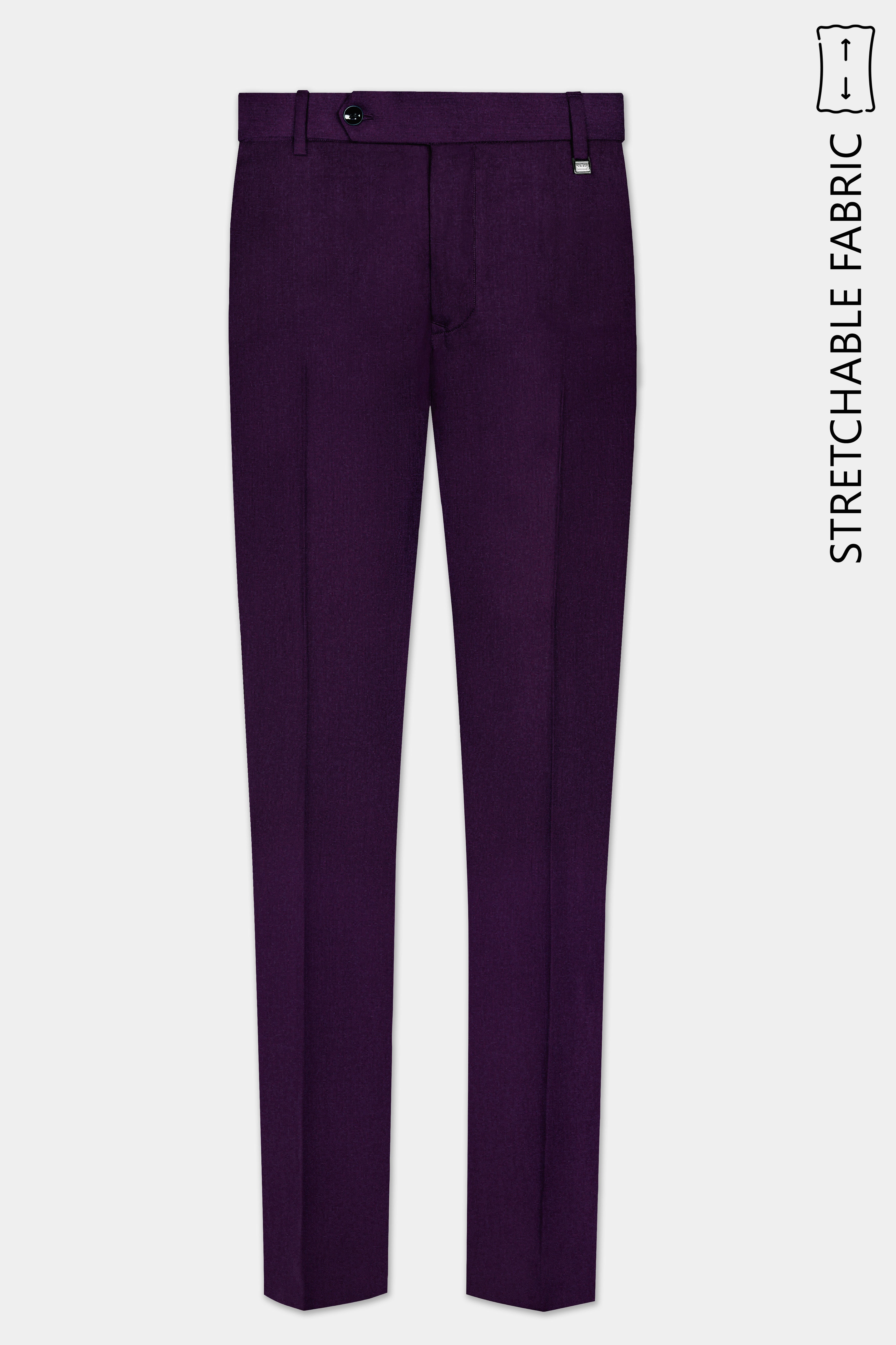 Regal Plum-Eggplant Purple Solid Wool Rich Bandhgala Stretchable traveler Suit
