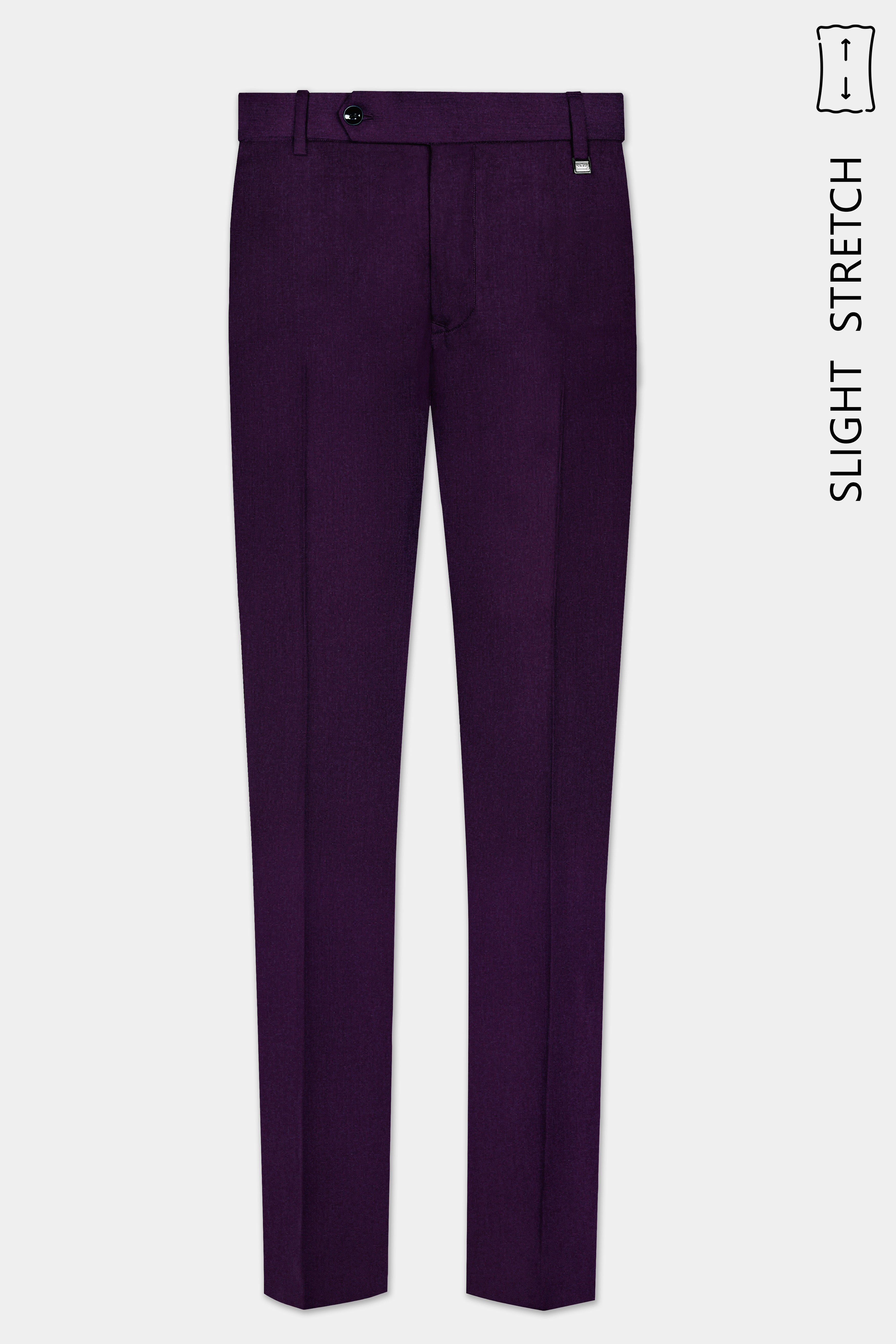 Regal Plum-Eggplant Purple Solid Wool Rich Bandhgala Slight Stretch Suit