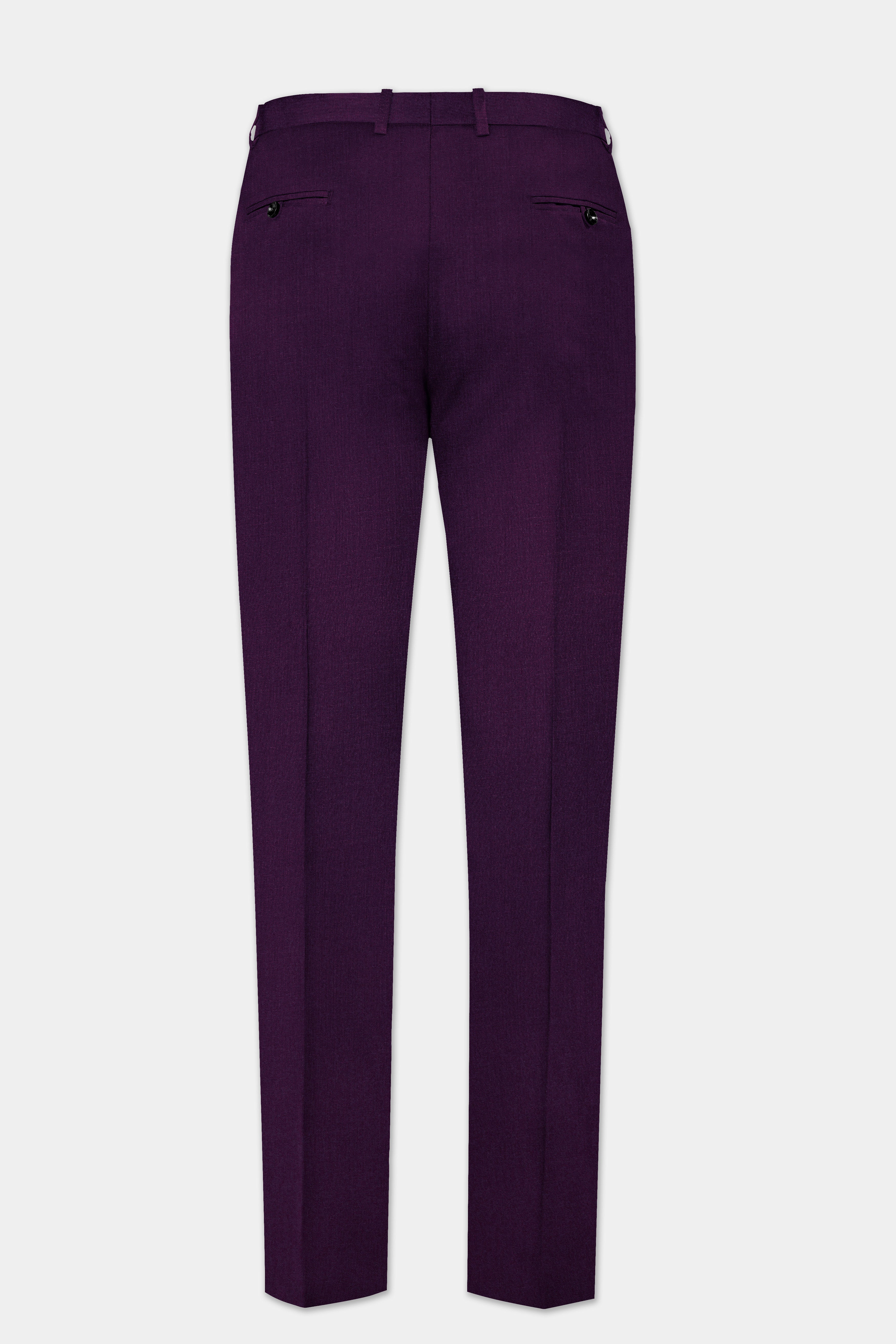 Regal Plum-Eggplant Purple Solid Wool Rich Bandhgala Stretchable traveler Suit