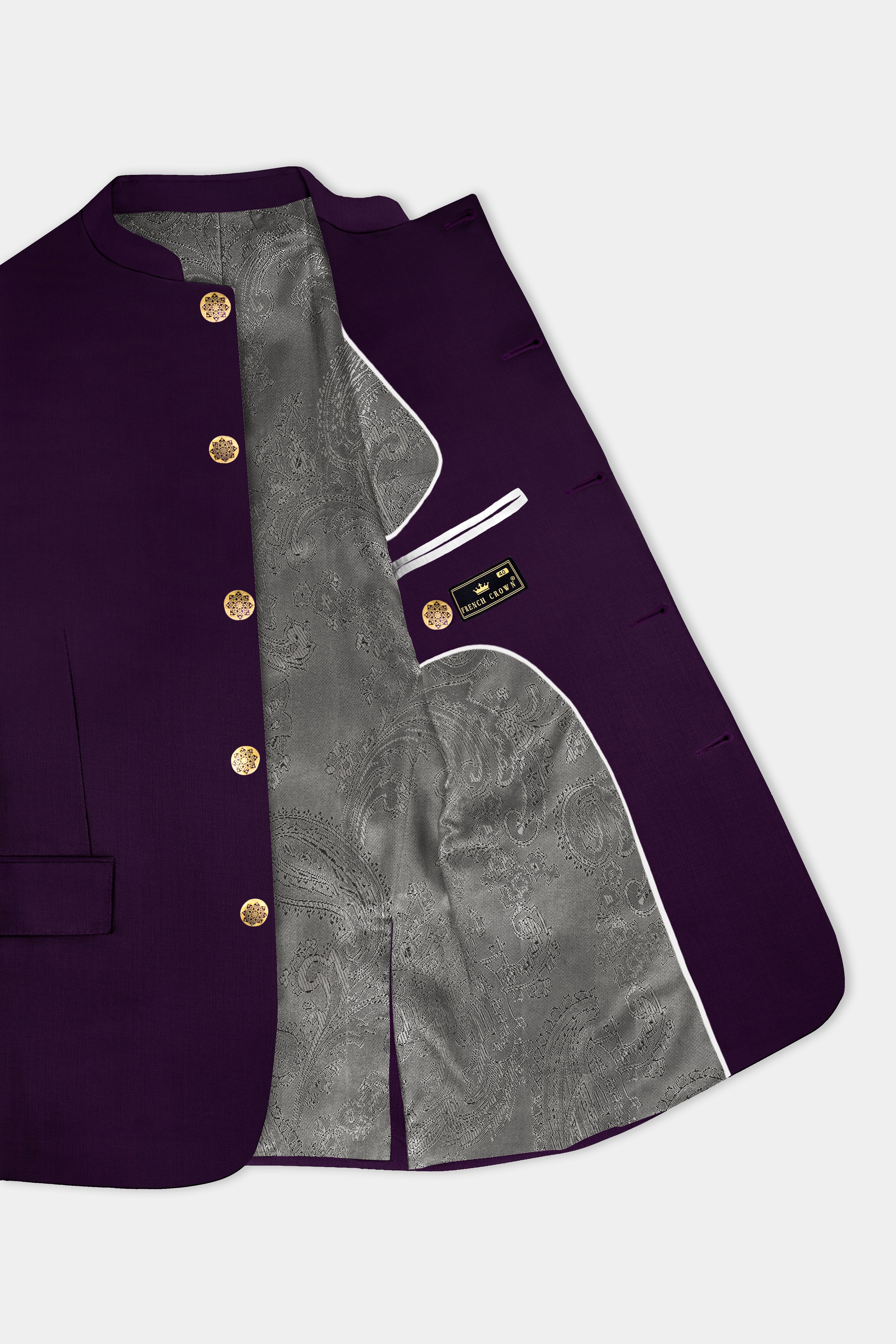 Regal Plum-Eggplant Purple Solid Wool Rich Bandhgala Stretchable traveler Suit