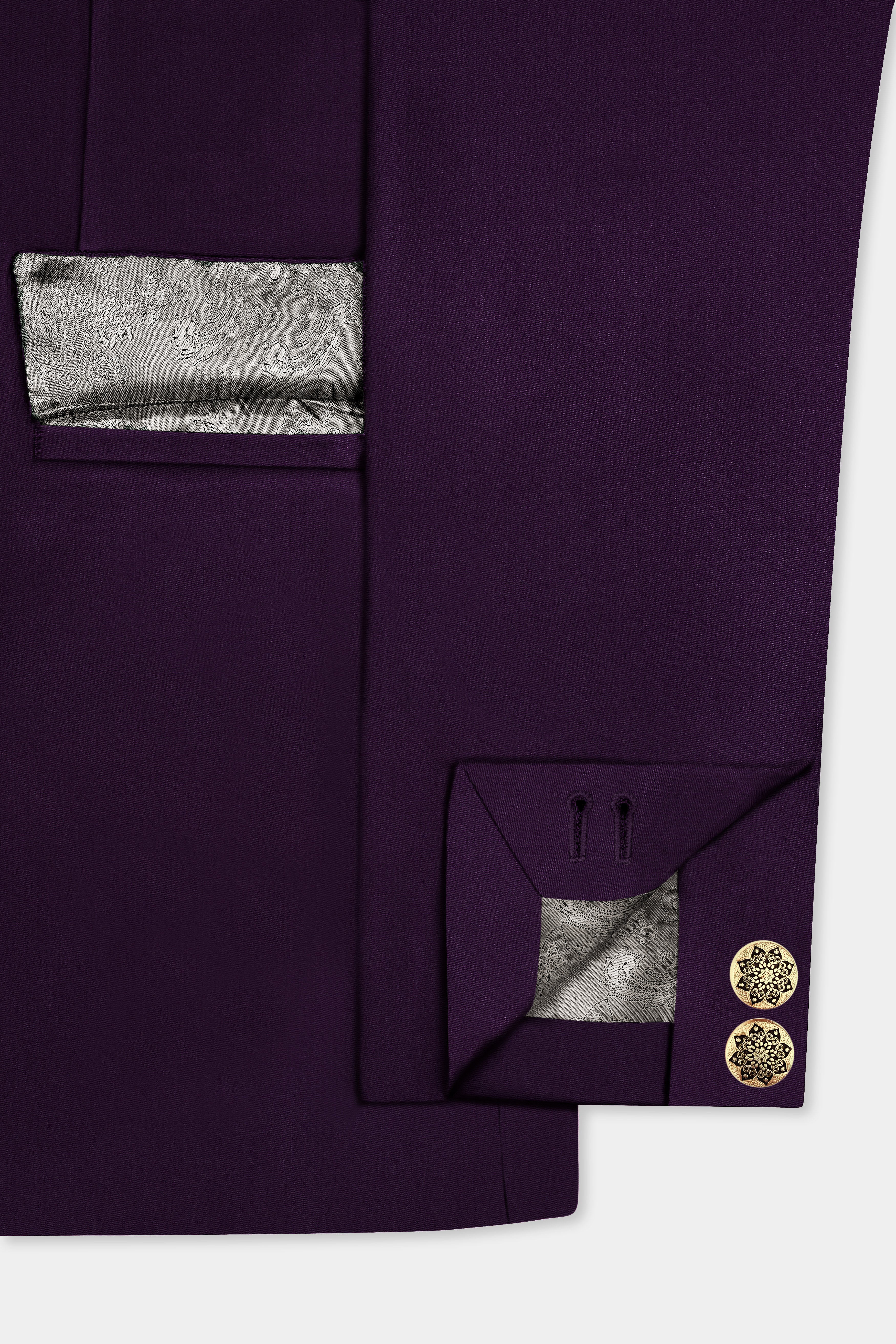 Regal Plum-Eggplant Purple Solid Wool Rich Bandhgala Slight Stretch Suit