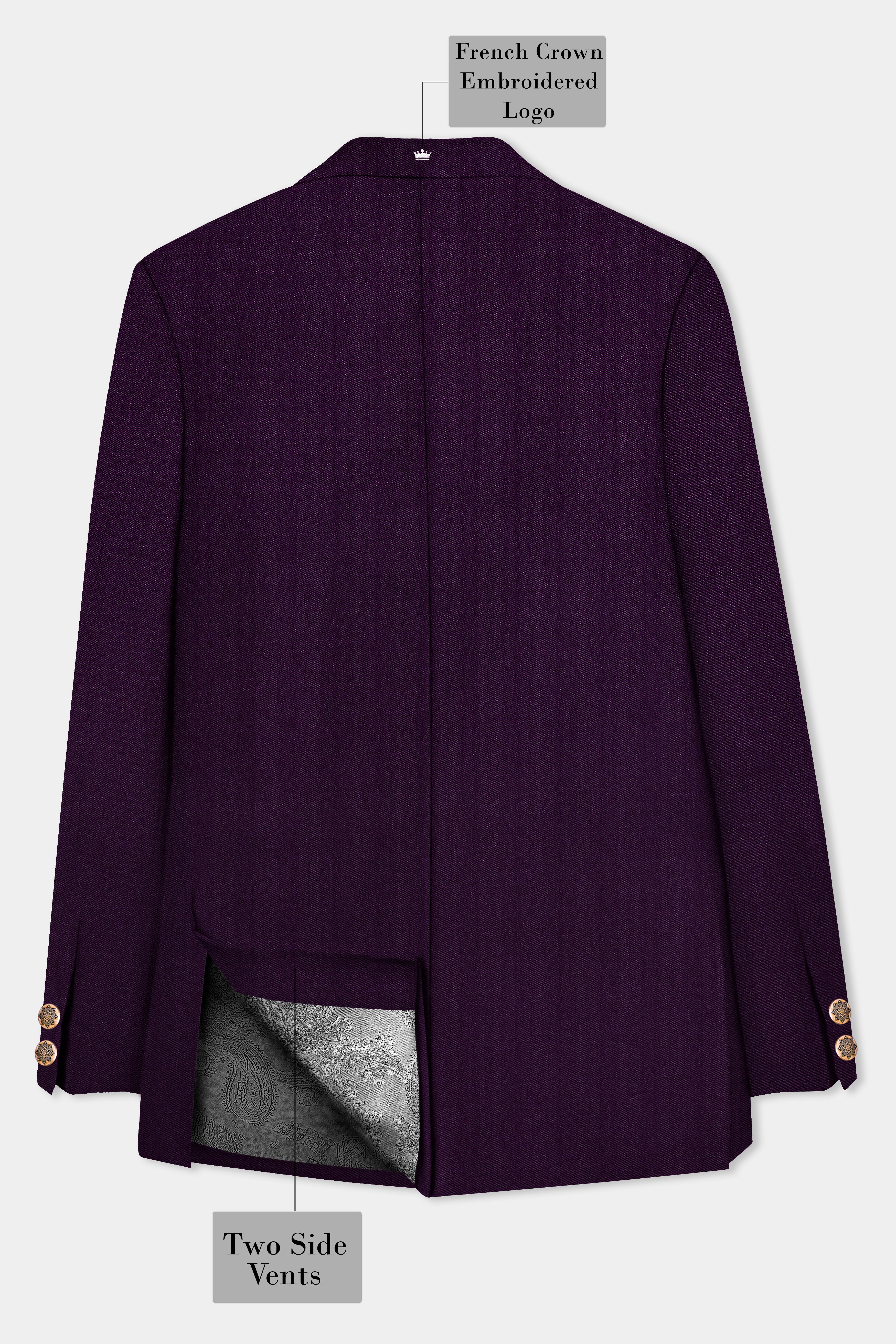 Regal Plum-Eggplant Purple Solid Wool Rich Bandhgala Stretchable traveler Suit