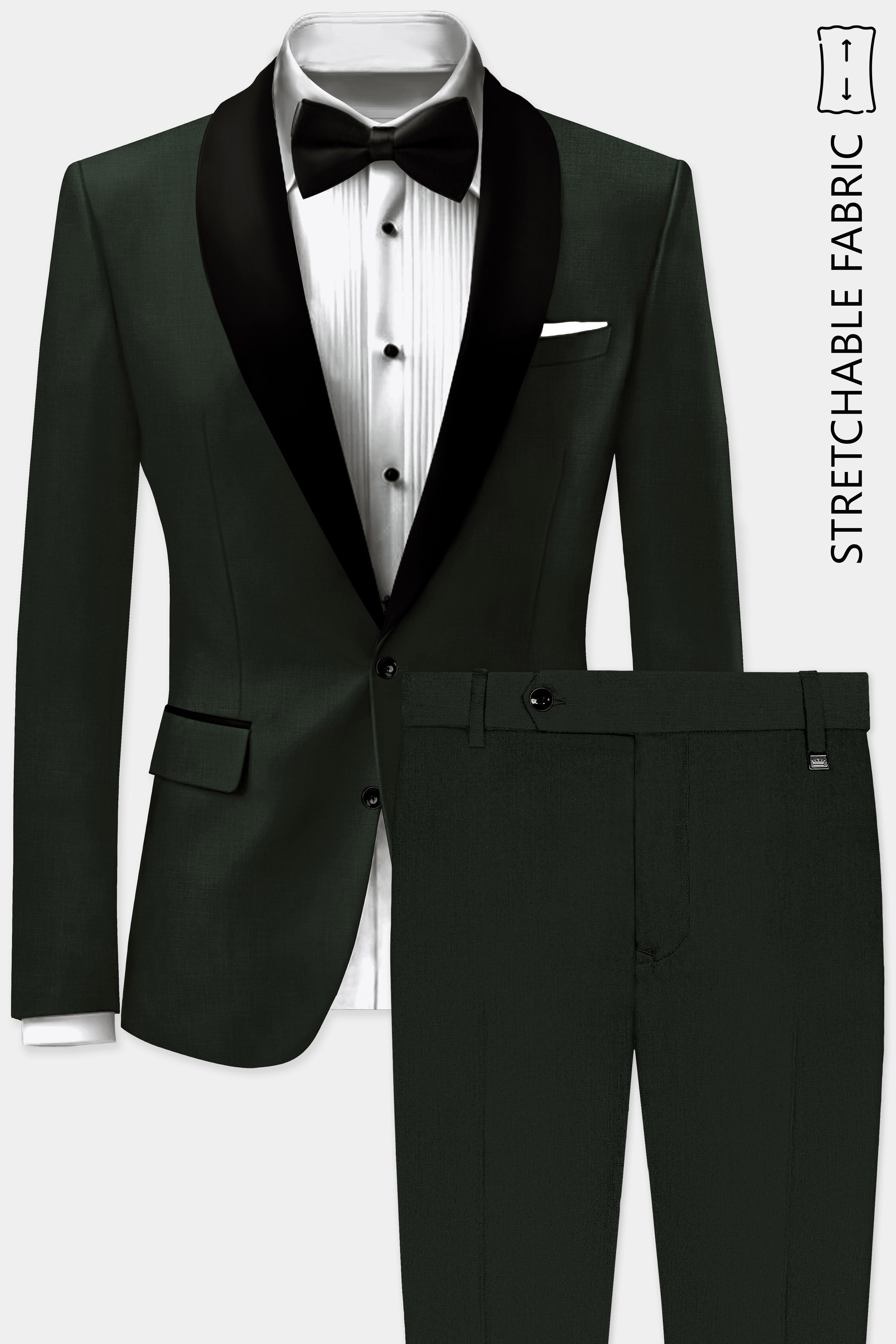 Verdant Majesty-Juniper Green Solid Wool Rich Tuxedo Stretchable traveler Suit