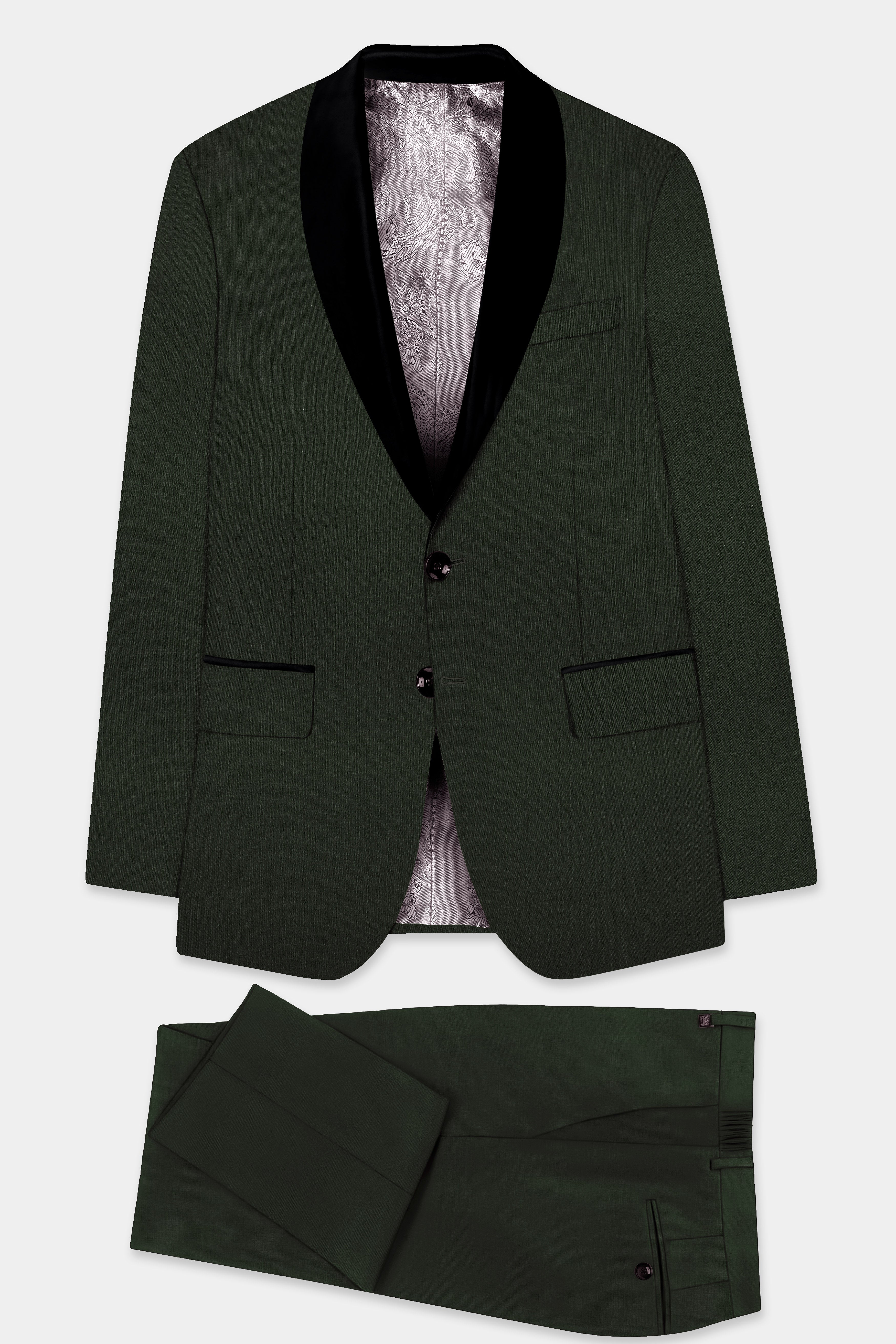 Verdant Majesty-Juniper Green Solid Wool Rich Tuxedo Slight Stretch Suit