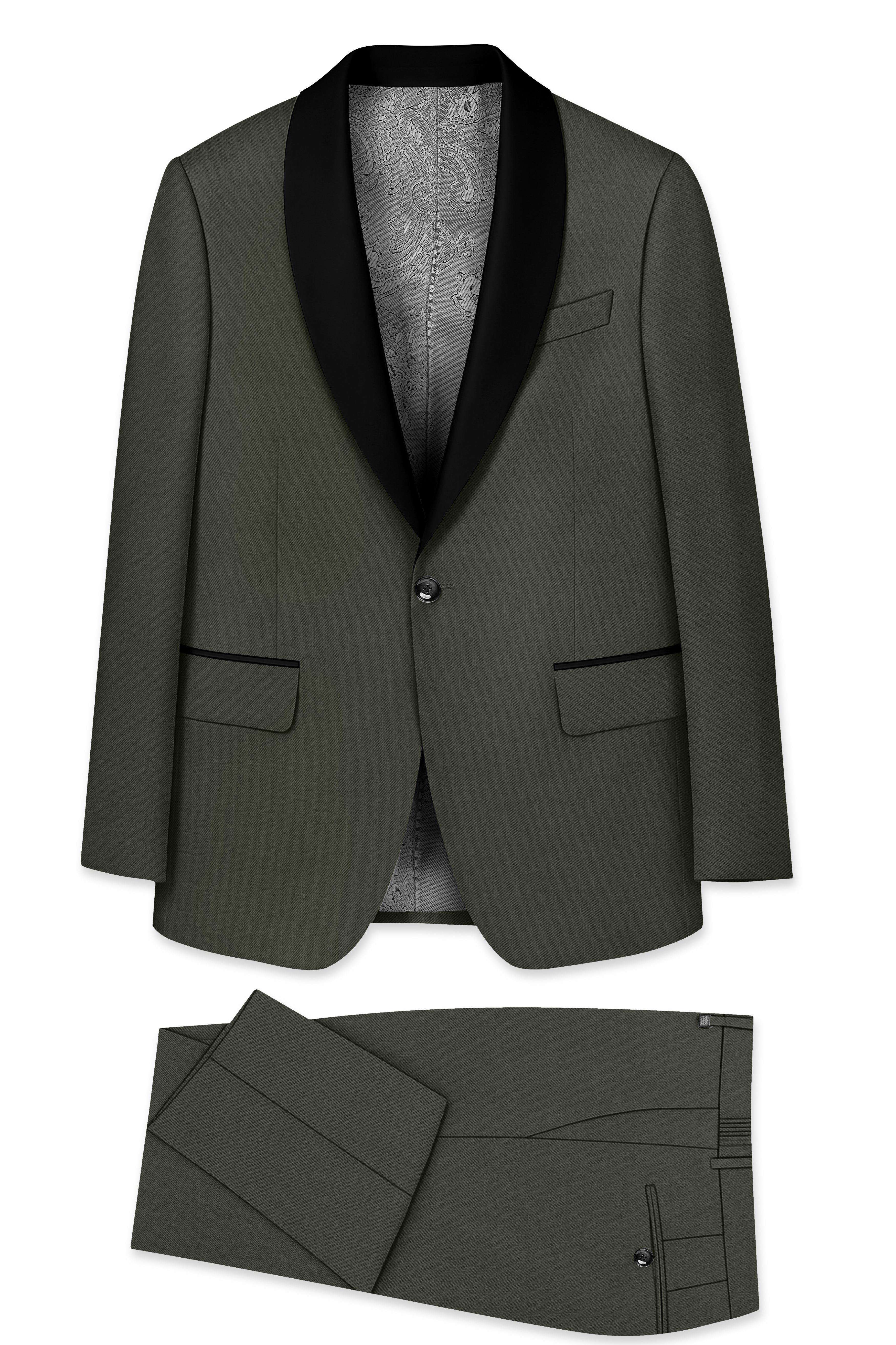 Verdant Majesty-Juniper Green Solid Wool Rich Tuxedo Slight Stretch Suit