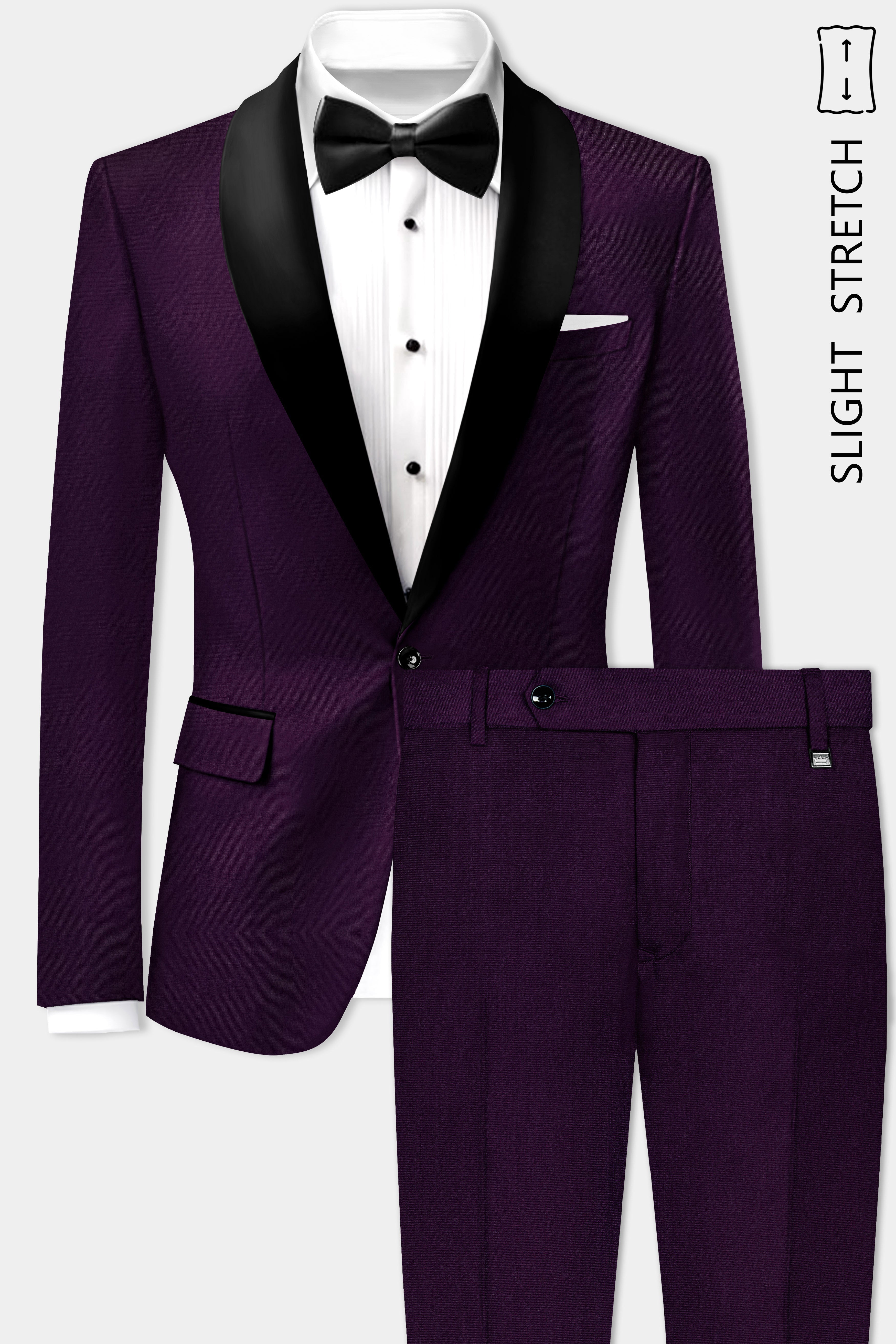 Regal Plum-Eggplant Purple Solid Wool Rich Tuxedo Slight Stretch Suit