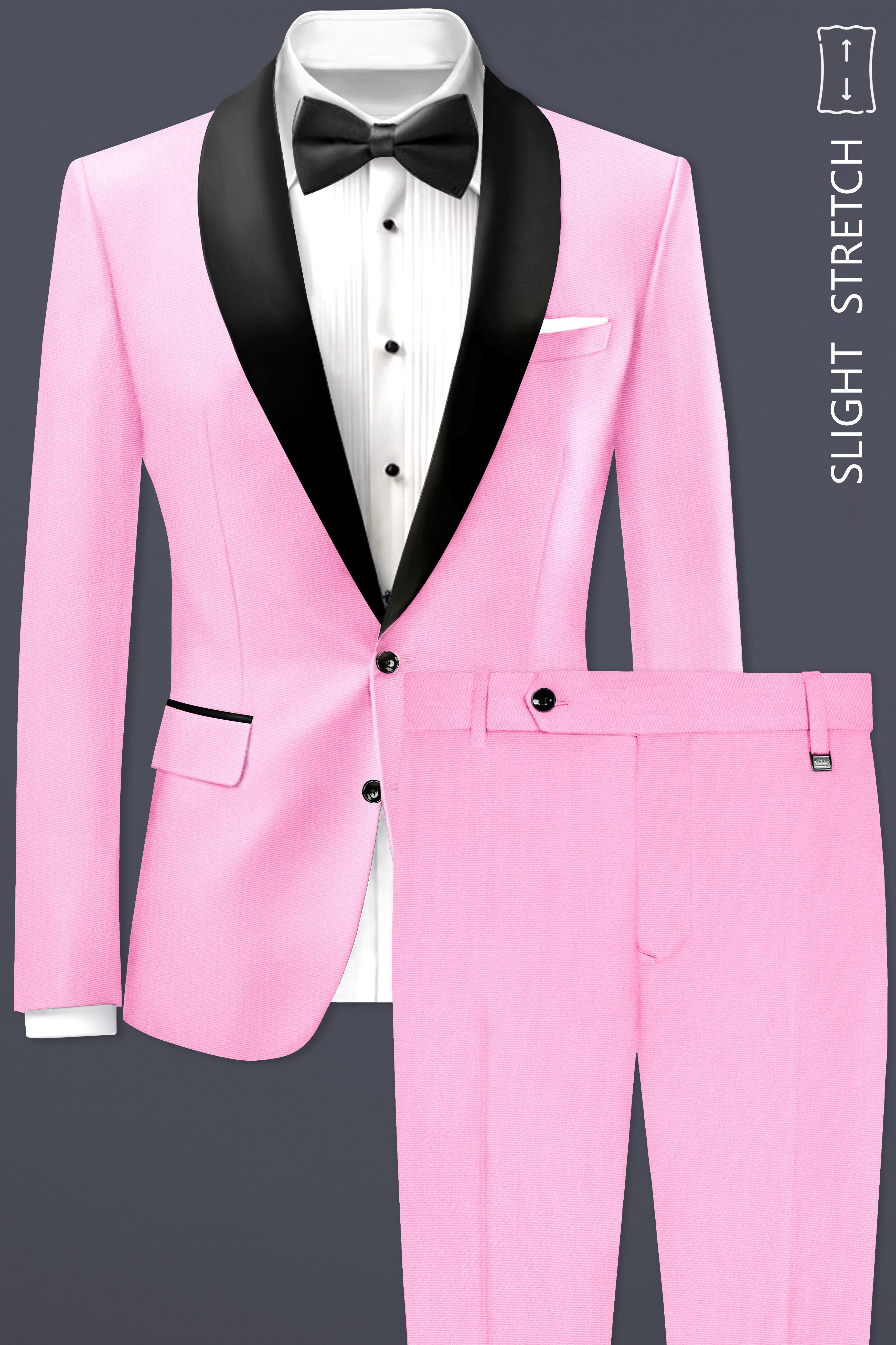Rosé Reverie-Pestel Pink Solid Wool Rich Tuxedo Slight Stretch Suit