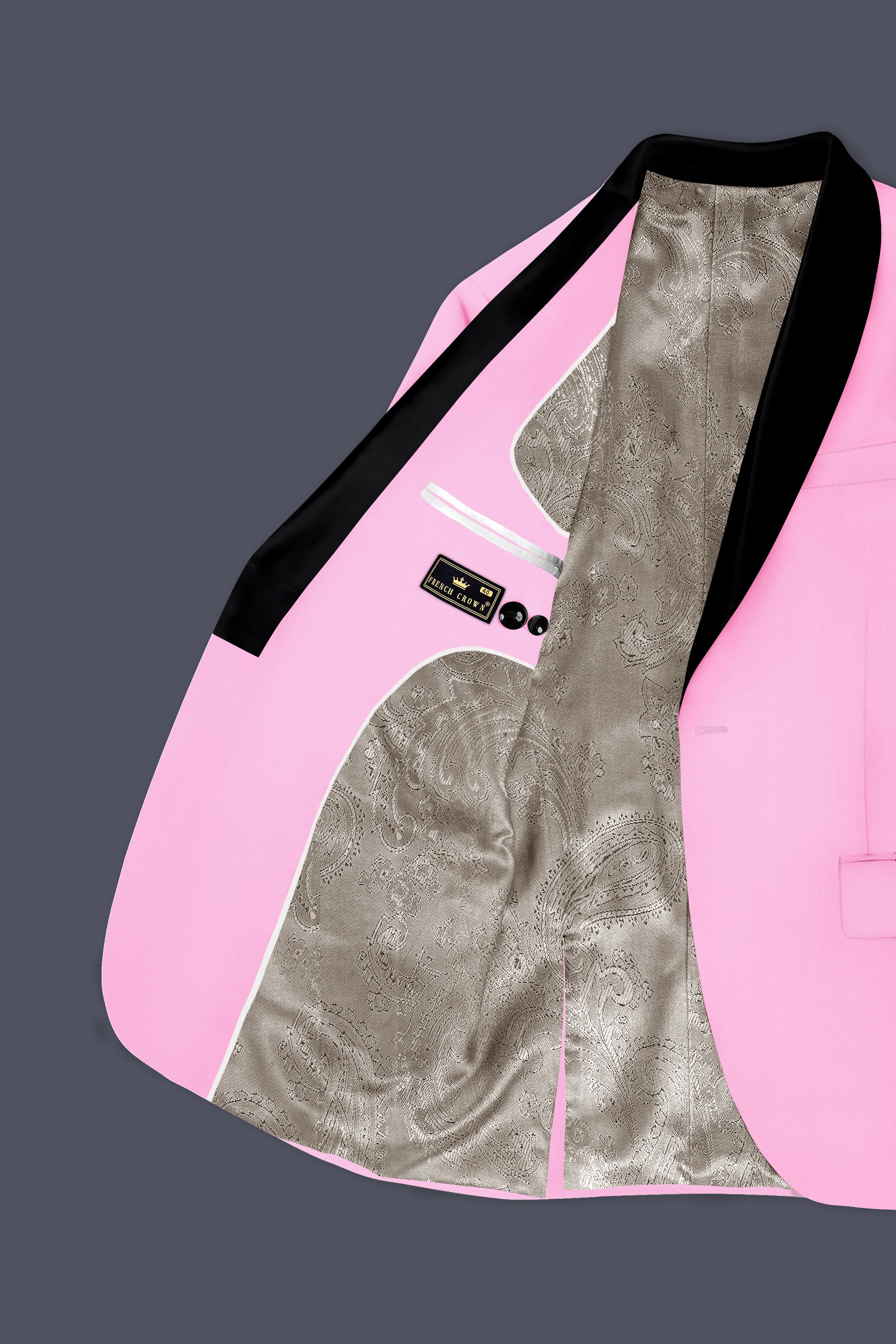 Rosé Reverie-Pestel Pink Solid Wool Rich Tuxedo Slight Stretch Suit