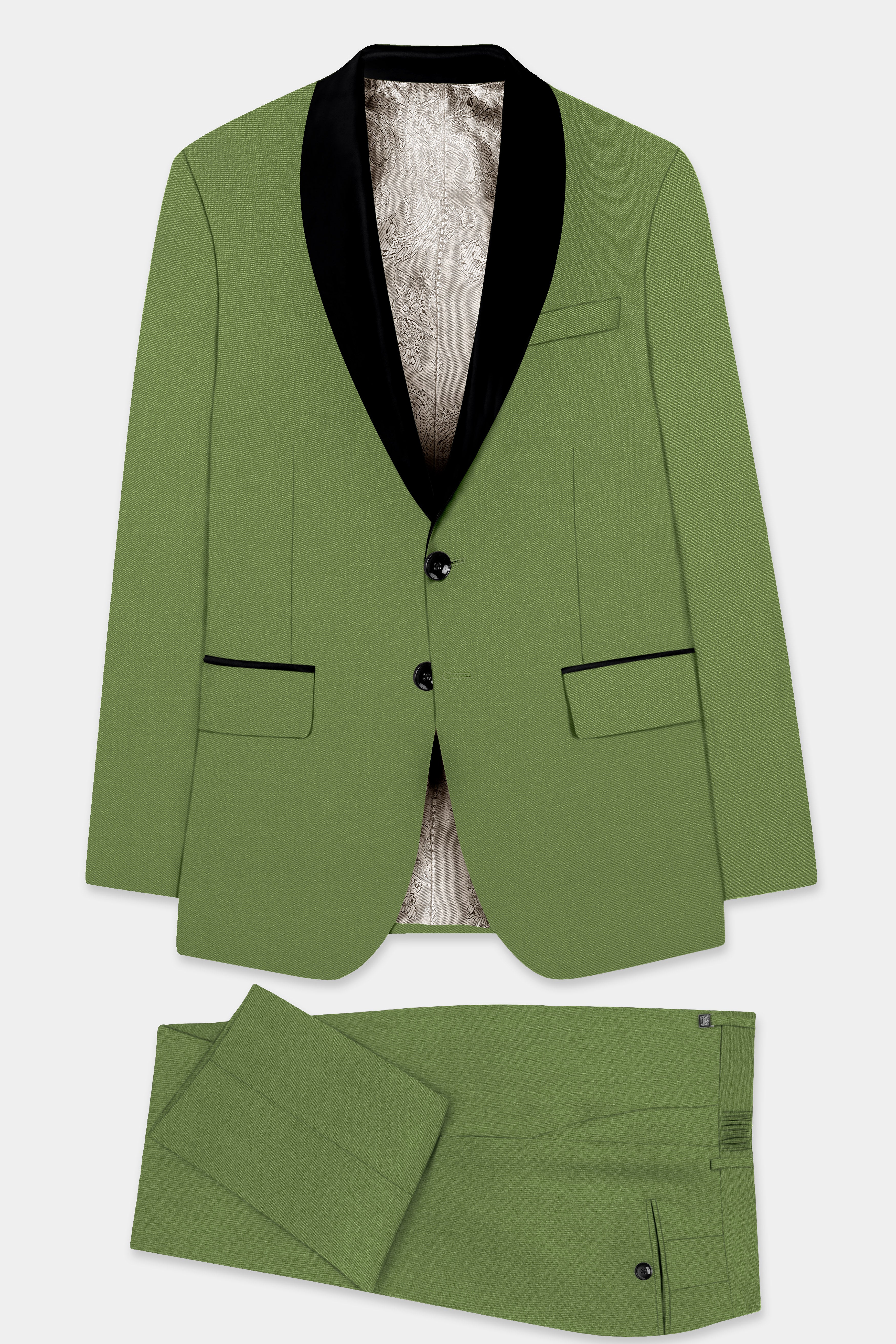 Sage Regal-Dingley Green Solid Wool Rich Tuxedo Slight Stretch Suit