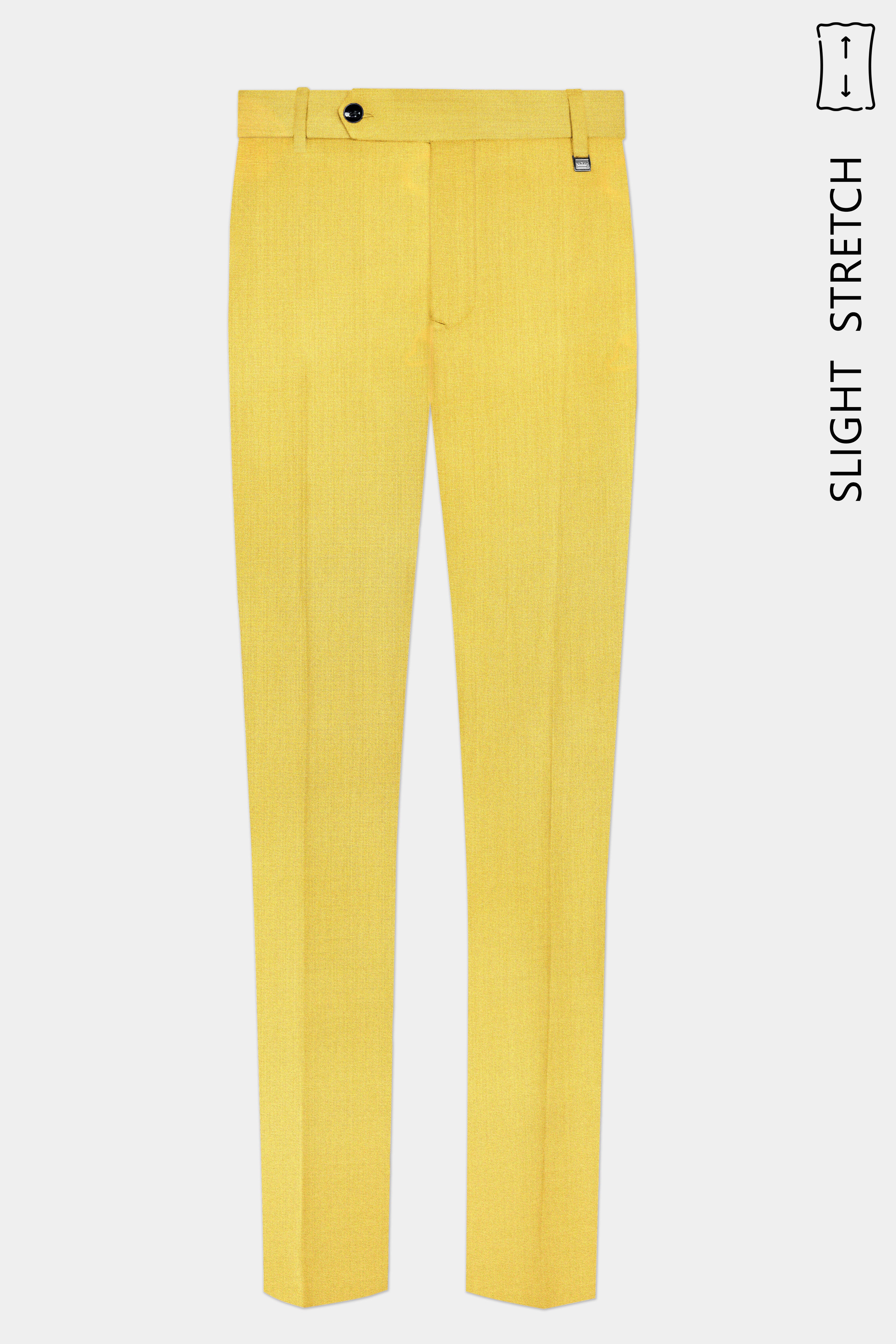 Saffron Elegance-Lemon Yellow Solid Wool Rich Peak Lapel Tuxedo Slight Stretch Suit