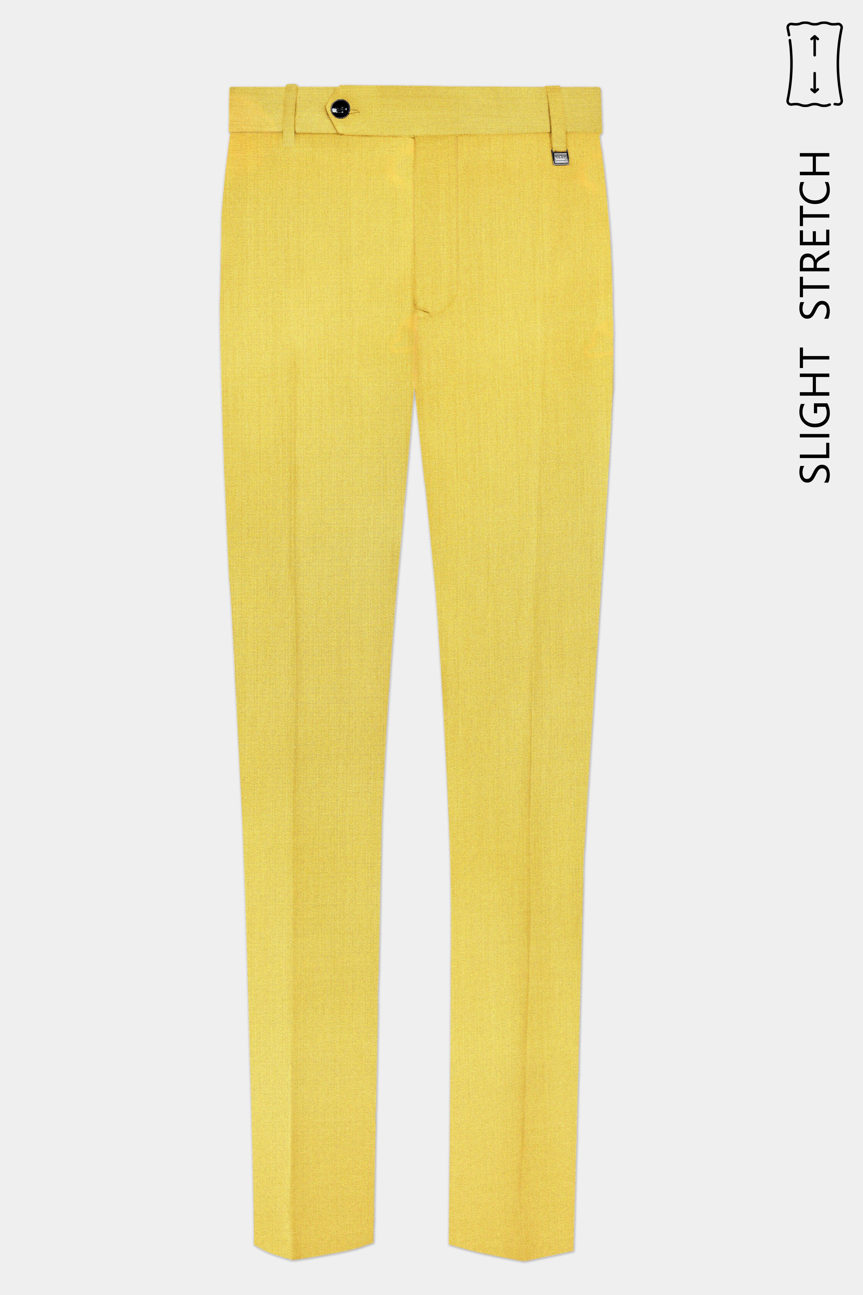 Saffron Elegance-Lemon Yellow Solid Wool Rich Peak Lapel Tuxedo Slight Stretch Suit