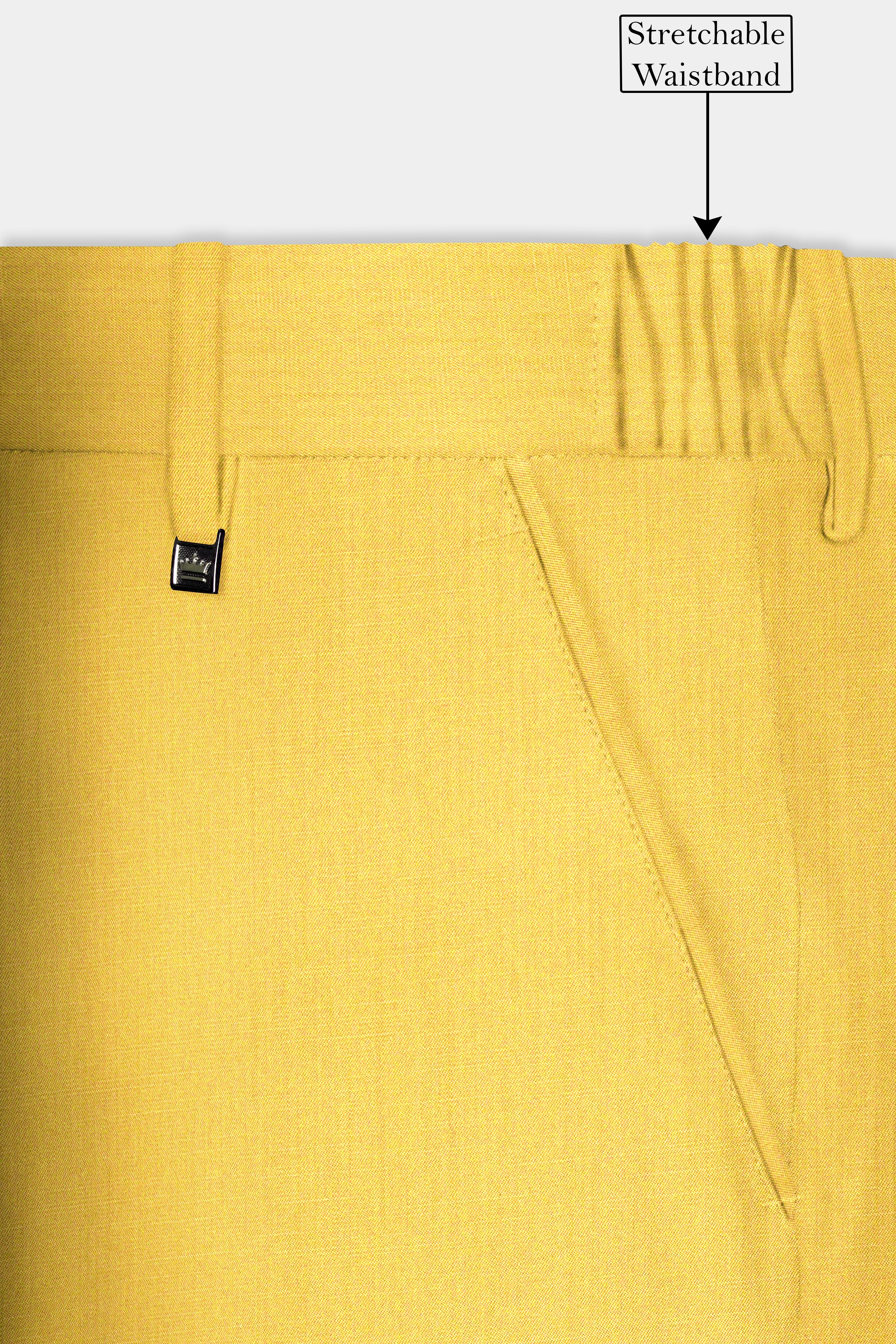 Saffron Elegance-Lemon Yellow Solid Wool Rich Peak Lapel Tuxedo Slight Stretch Suit
