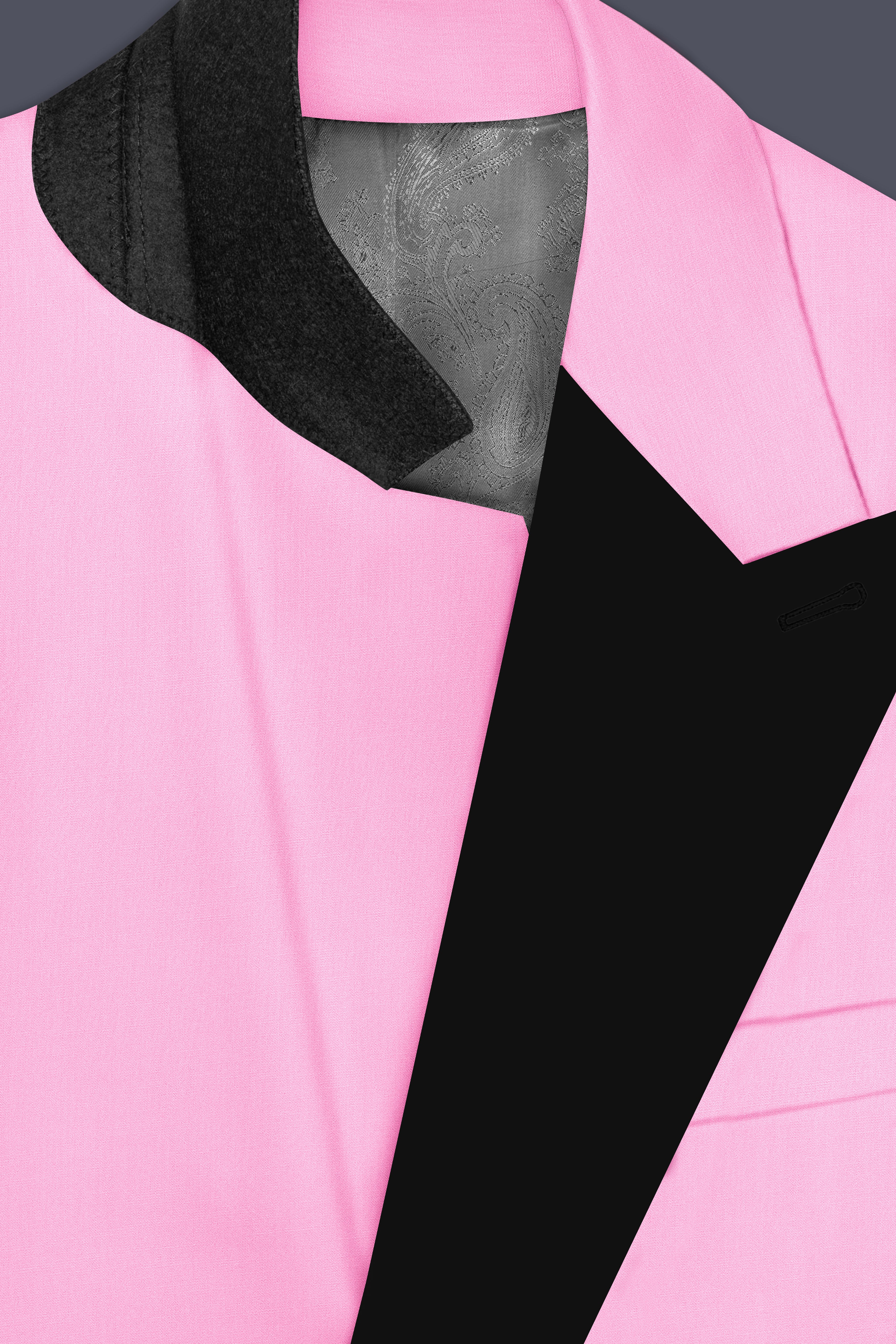 Rosé Reverie-Pestel Pink Solid Wool Rich Peak Lapel Tuxedo Slight Stretch Suit