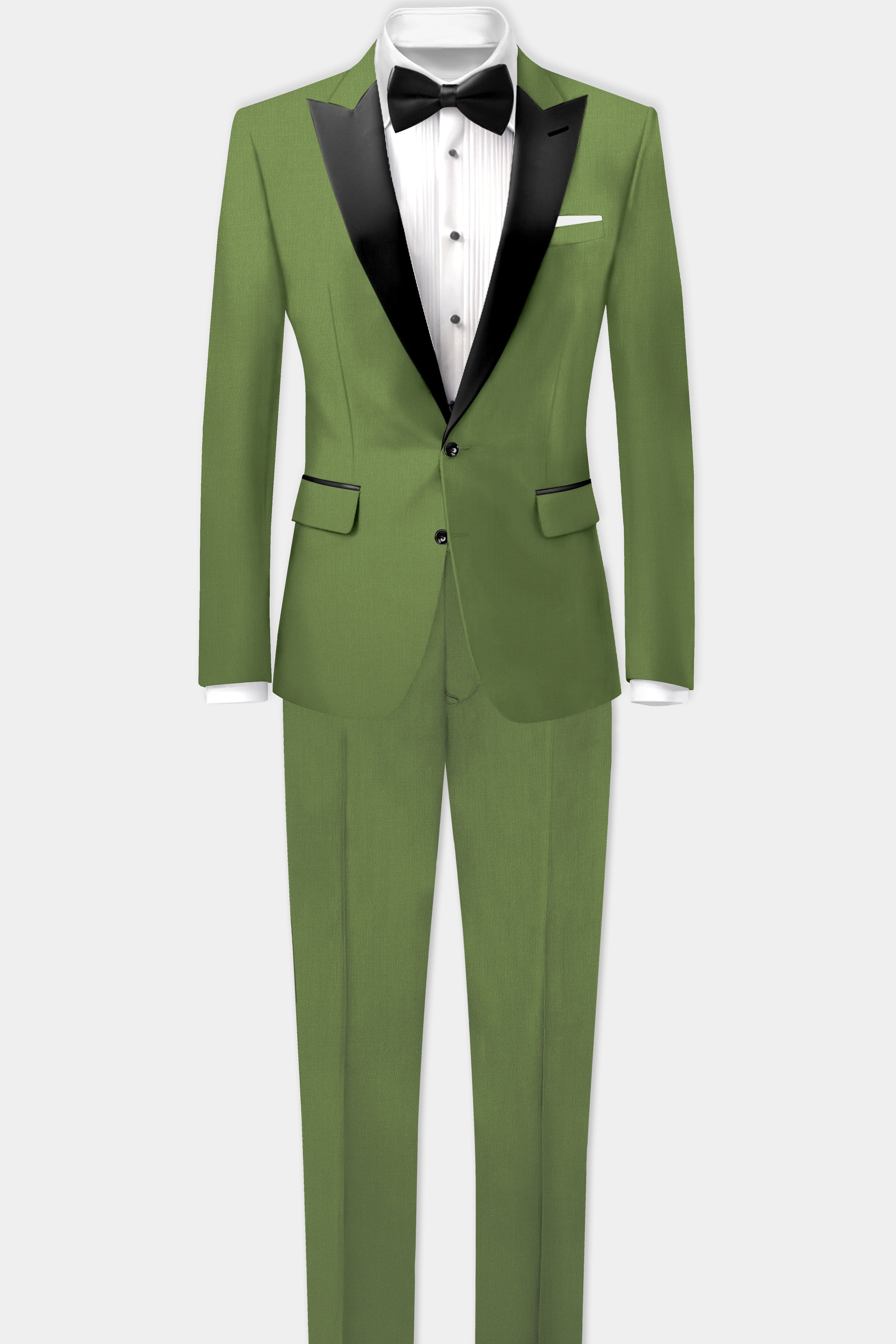 Sage Regal-Dingley Green Solid Wool Rich Peak Lapel Tuxedo Stretchable traveler Suit