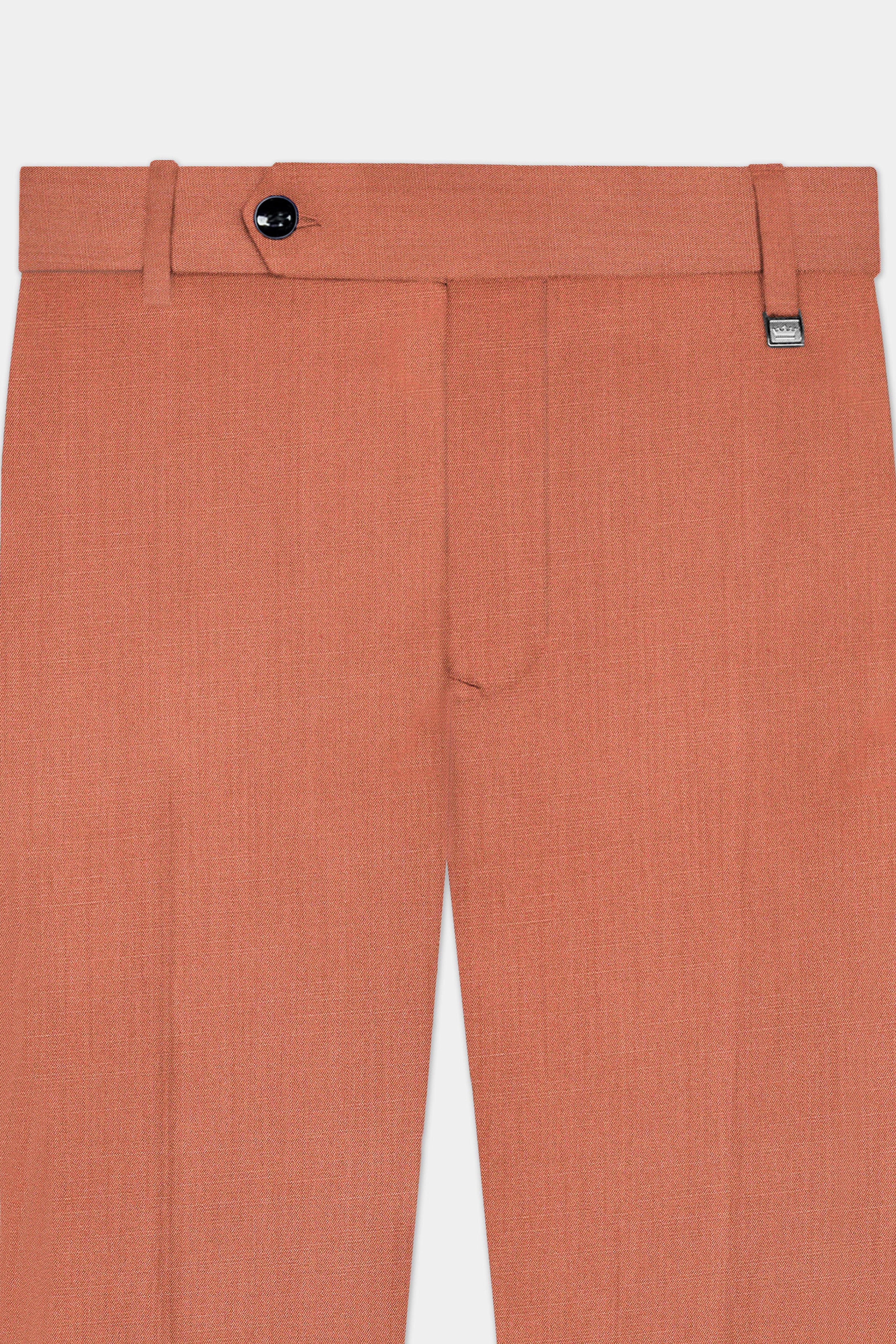 Spiced Sunset-Salmon Orange Solid Wool Rich Peak Lapel Tuxedo Slight Stretch Suit